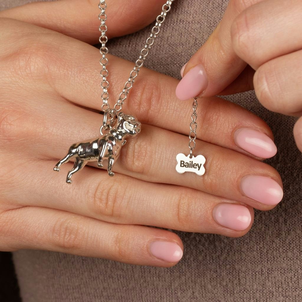 Mylee London Silver Extra Large Staffordshire Bull Terrier Necklace - Personalised - No