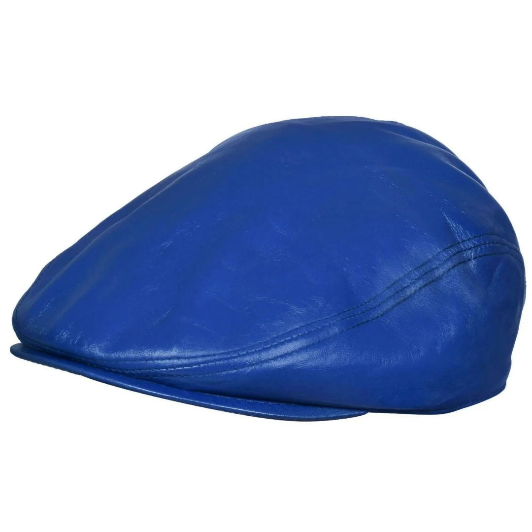 Infinity Leather Men's Blue Real Leather Ivy Newsboy Peaked Flat Cap - 61