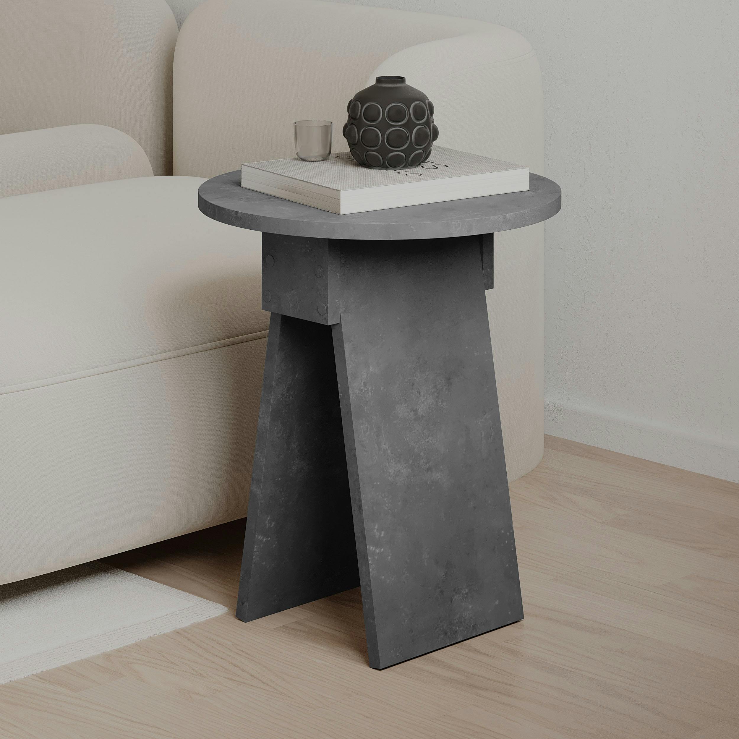 Decortie Grey Modern Chen Side Table Round Shape Particle Board 2 Legs Coffee Table 42(W)X42(D)X50(H) Cm - Retro