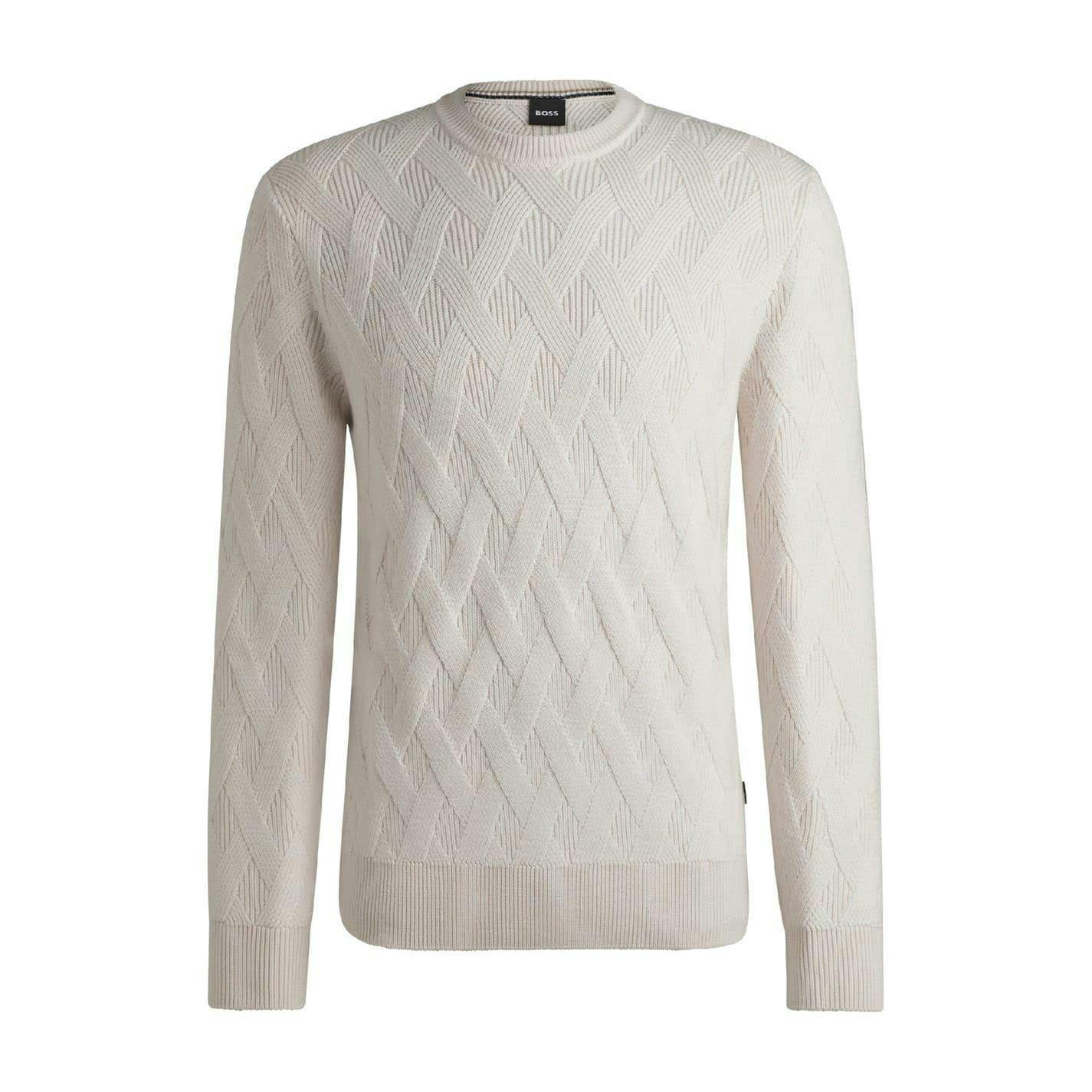 Boss Men's White Ribbed Regular Jumper - Xxl - 100% Mixed