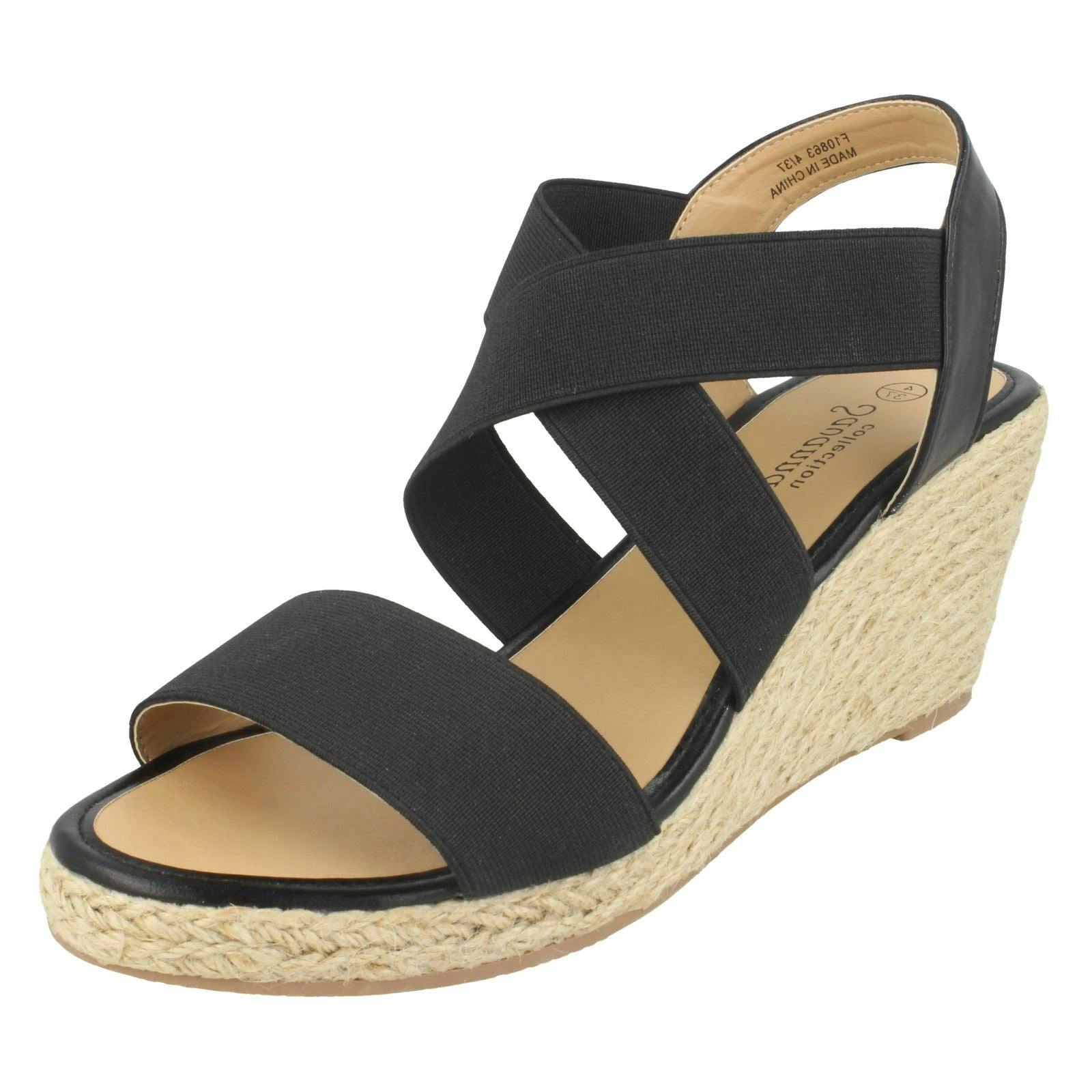 Savannah Women's Black High Rope Wedge Sandals - Uk 3