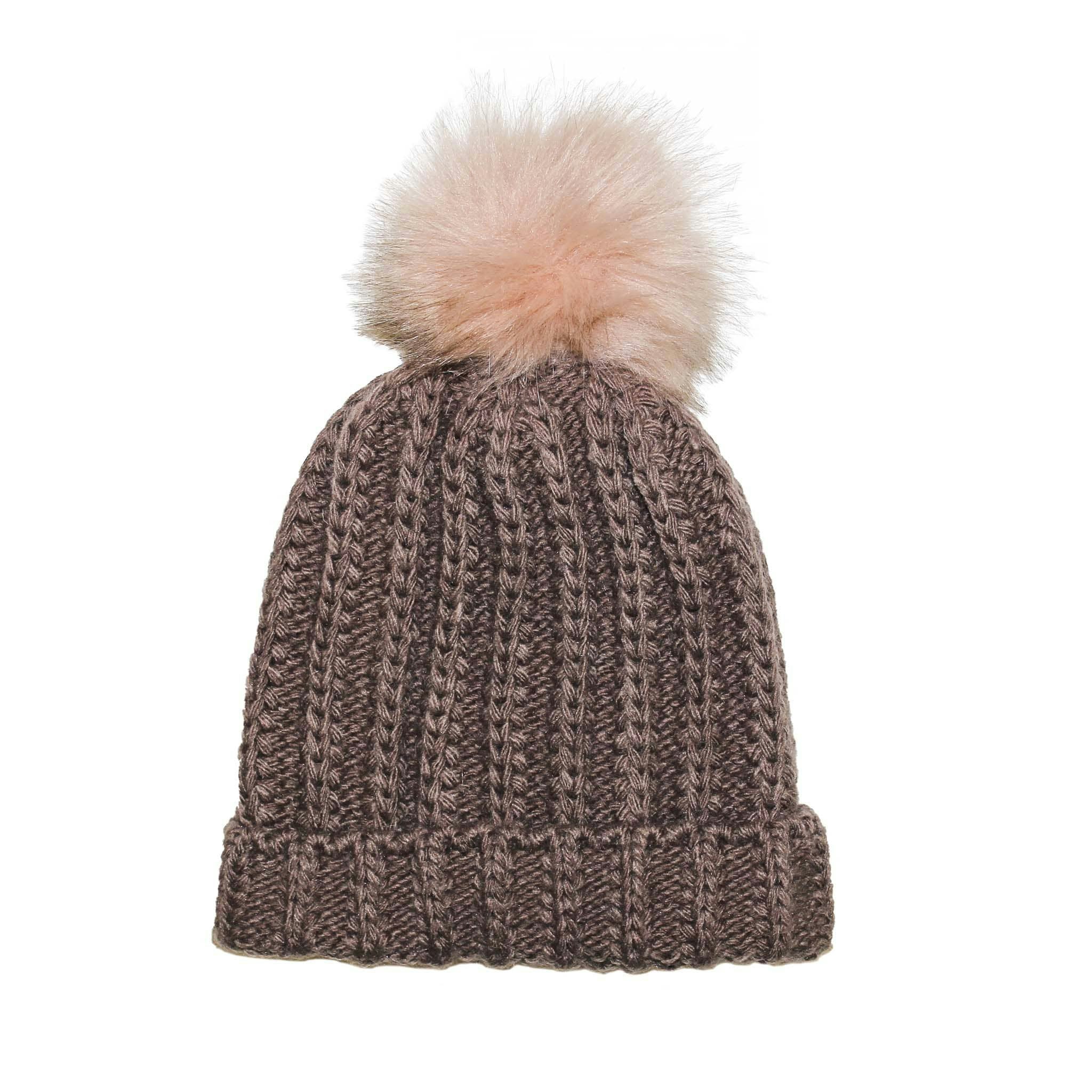 Aran Traditions Fisherman Stitch Pom Pom Hat - Mushroom