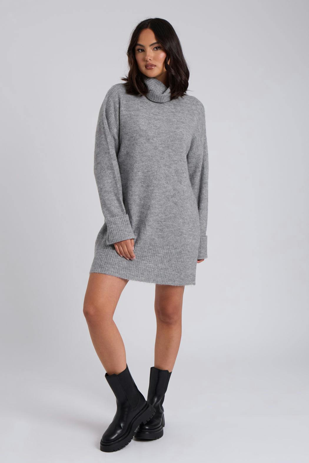 Urban Bliss Grey Mini Roll Neck Dress - S