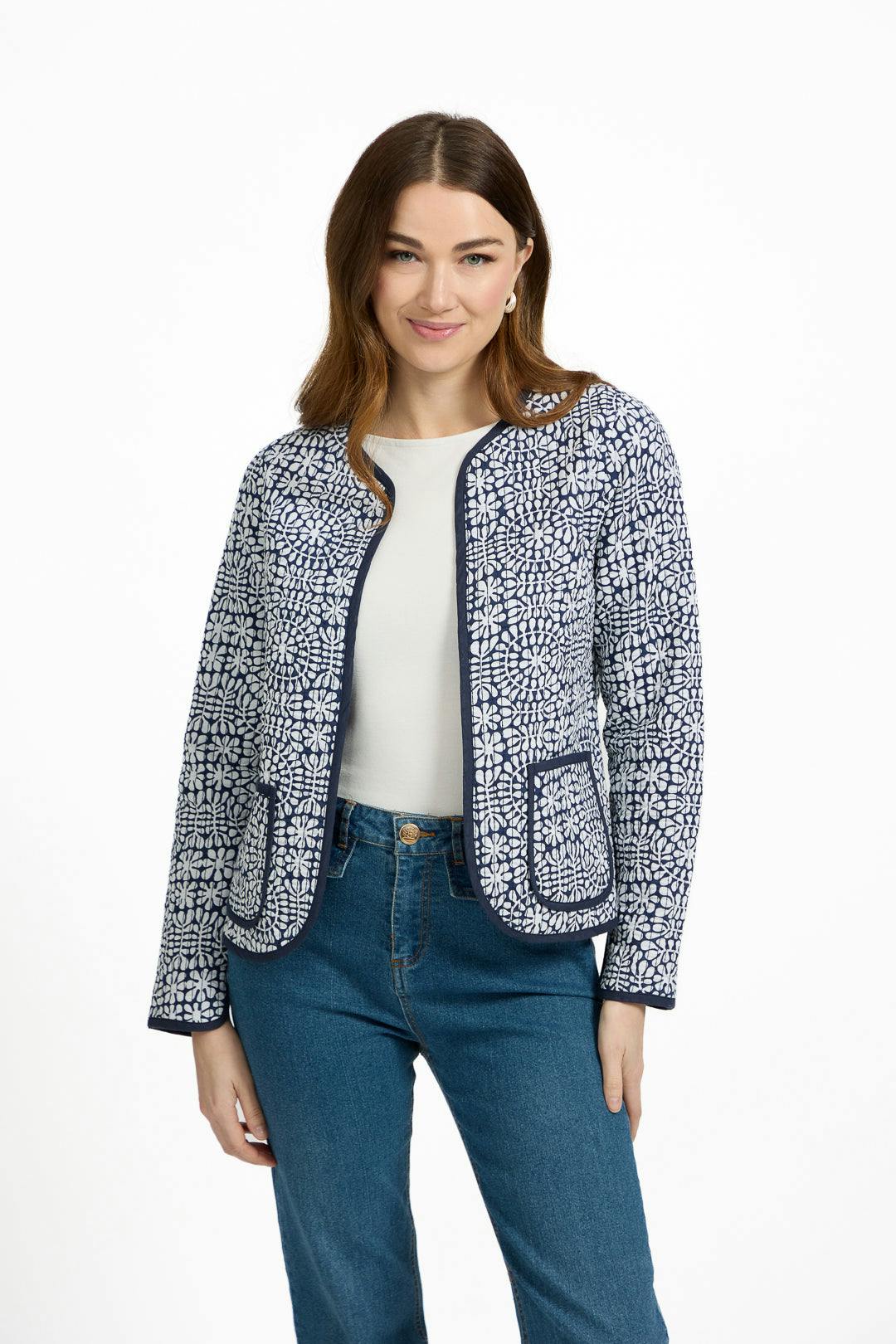 Mudflower Floral Print Quilted Jacket - Navy - 12