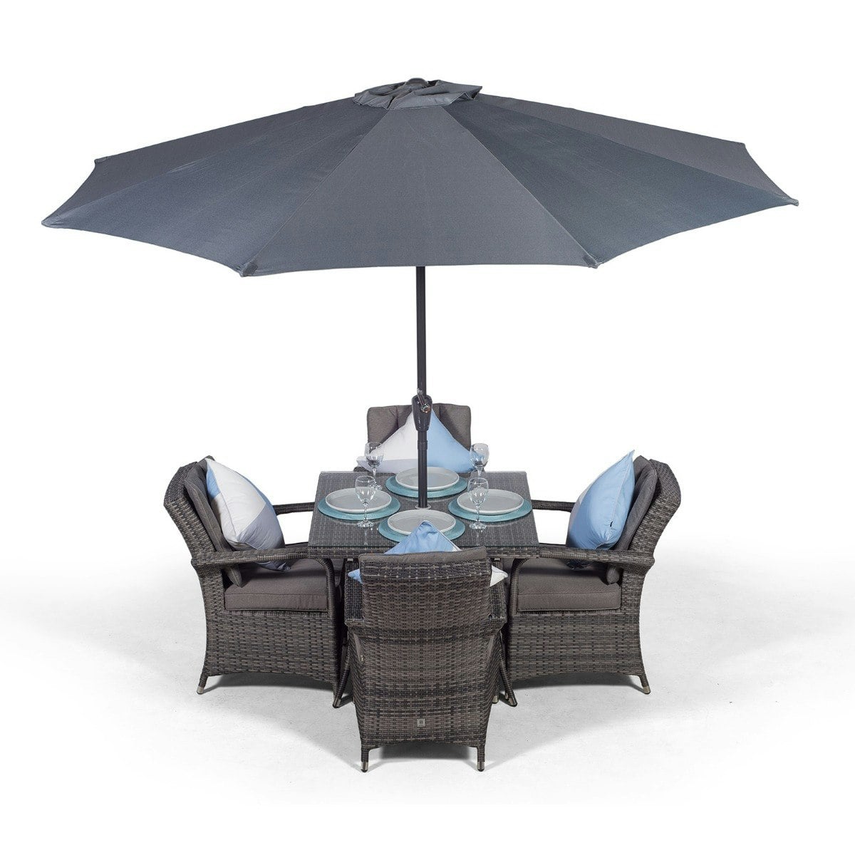 Rackhams Grey Arizona Square 4 Seater Rattan Patio Dining Set - 1