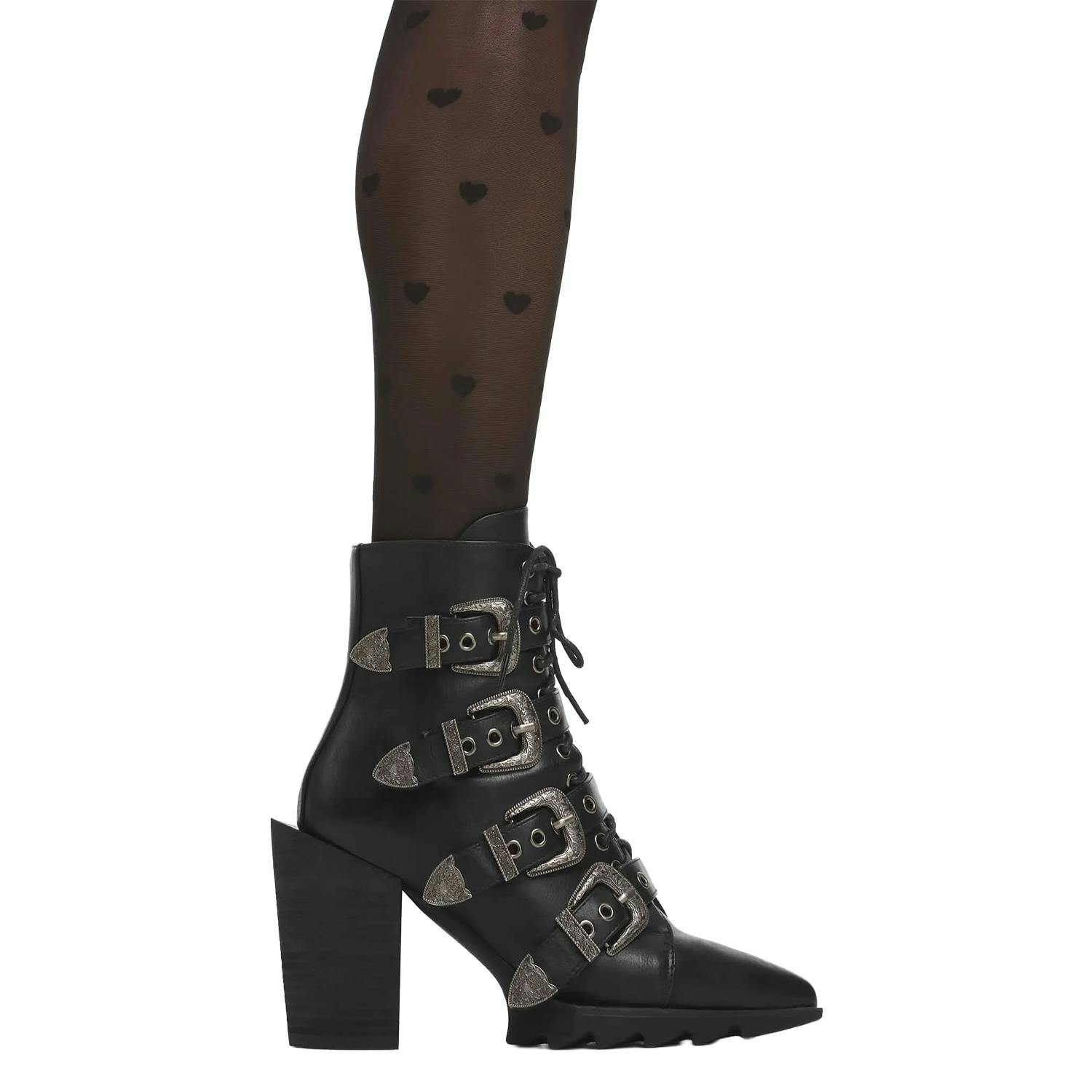 Lamoda Women's Black Don't Even Western Ankle Boots Edgy Chic Fashion Statement - Uk4