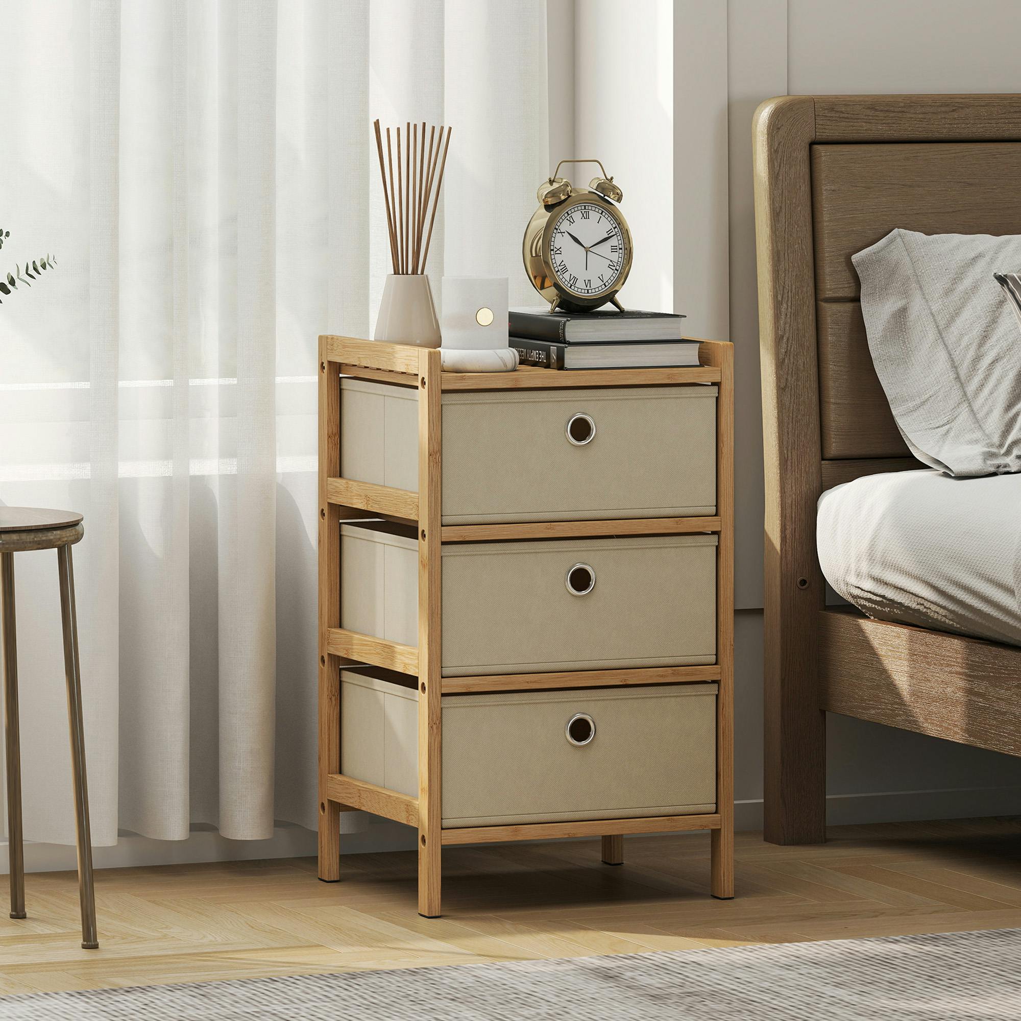 Rackhams Chest Of Drawers, 3 Drawers Dresser With Bamboo Frame - 55