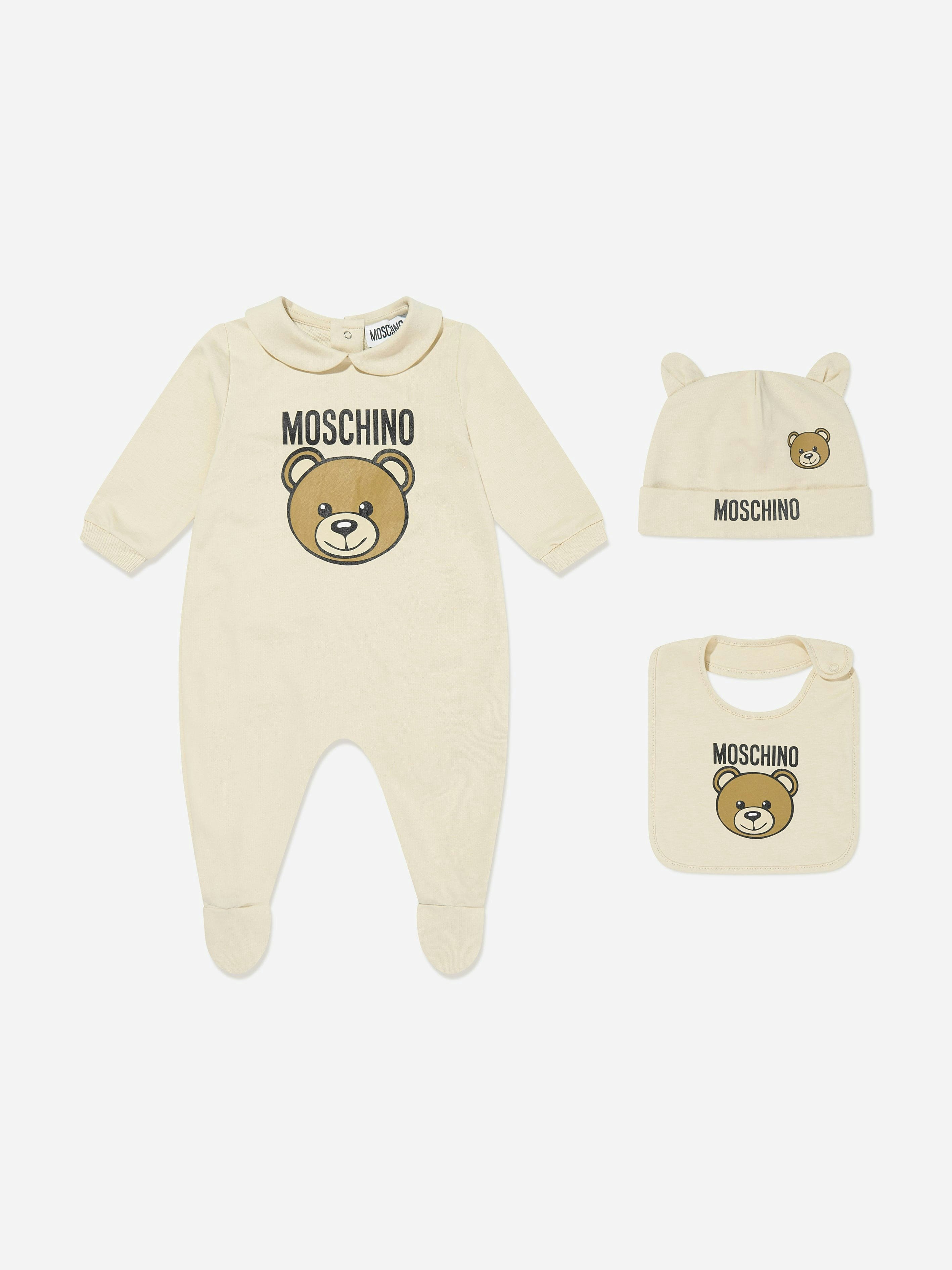 Moschino Kids Beige Moschino Baby Bear Logo Babygrow Set In - 6 - 9 Mths