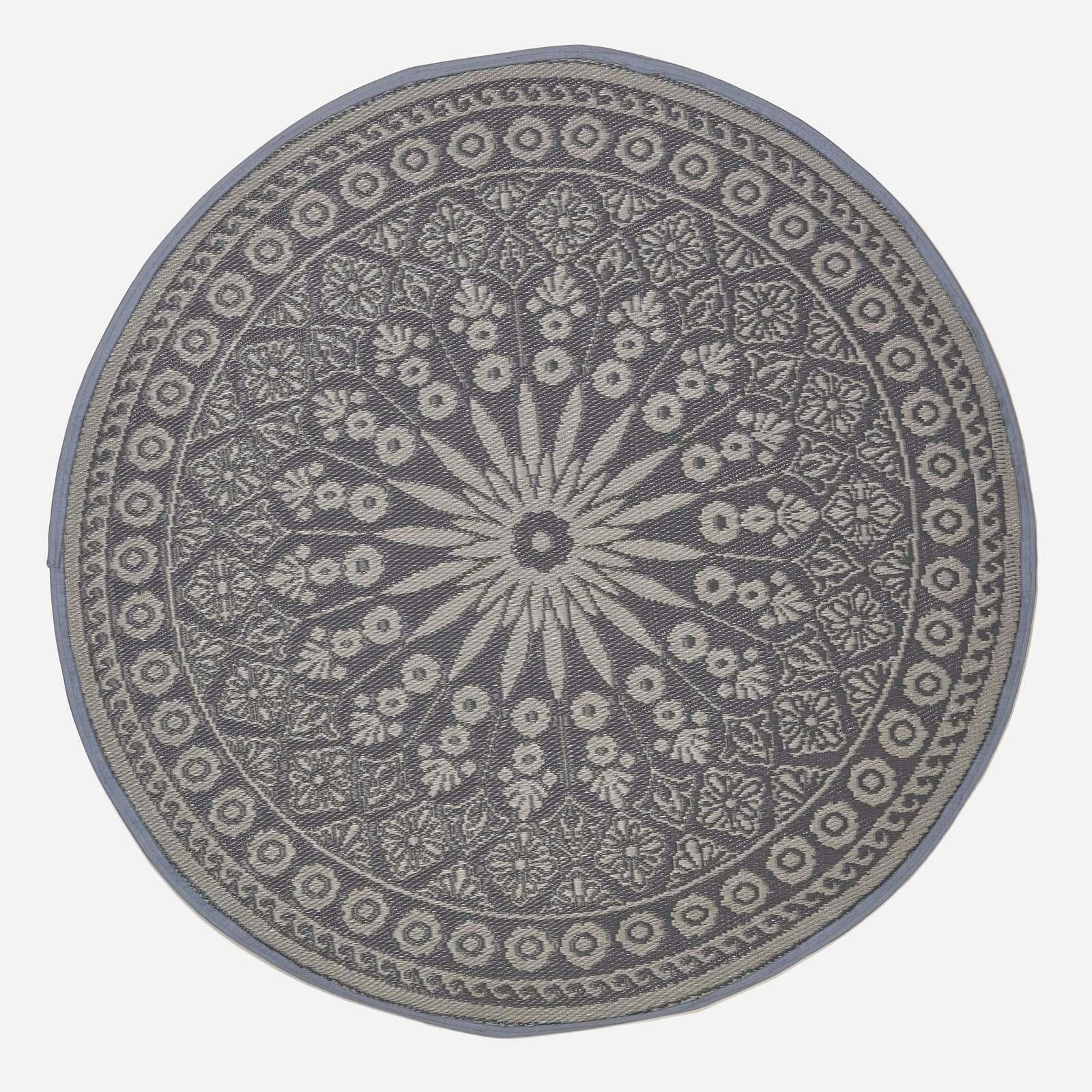 Homescapes Black Round Outdoor Rug Luxury Waterproof Reversible, For Garden, Mandala - 170 X 170 Cm