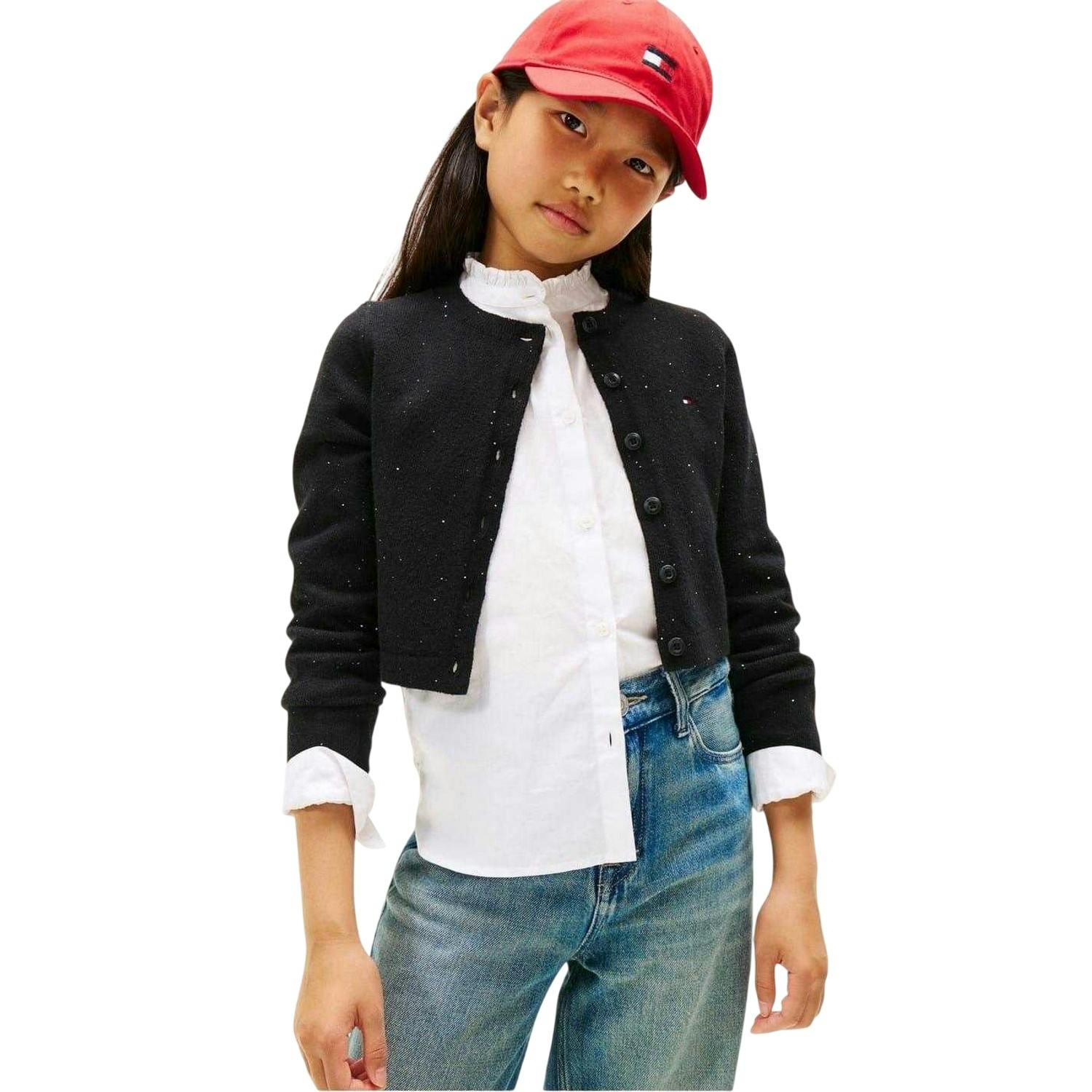 Tommy Hilfiger Girls Black Ribbed Button Sweatshirt - 10 Years - 50% Cotton/31% Polyester/17% Nylon/2% Elastane