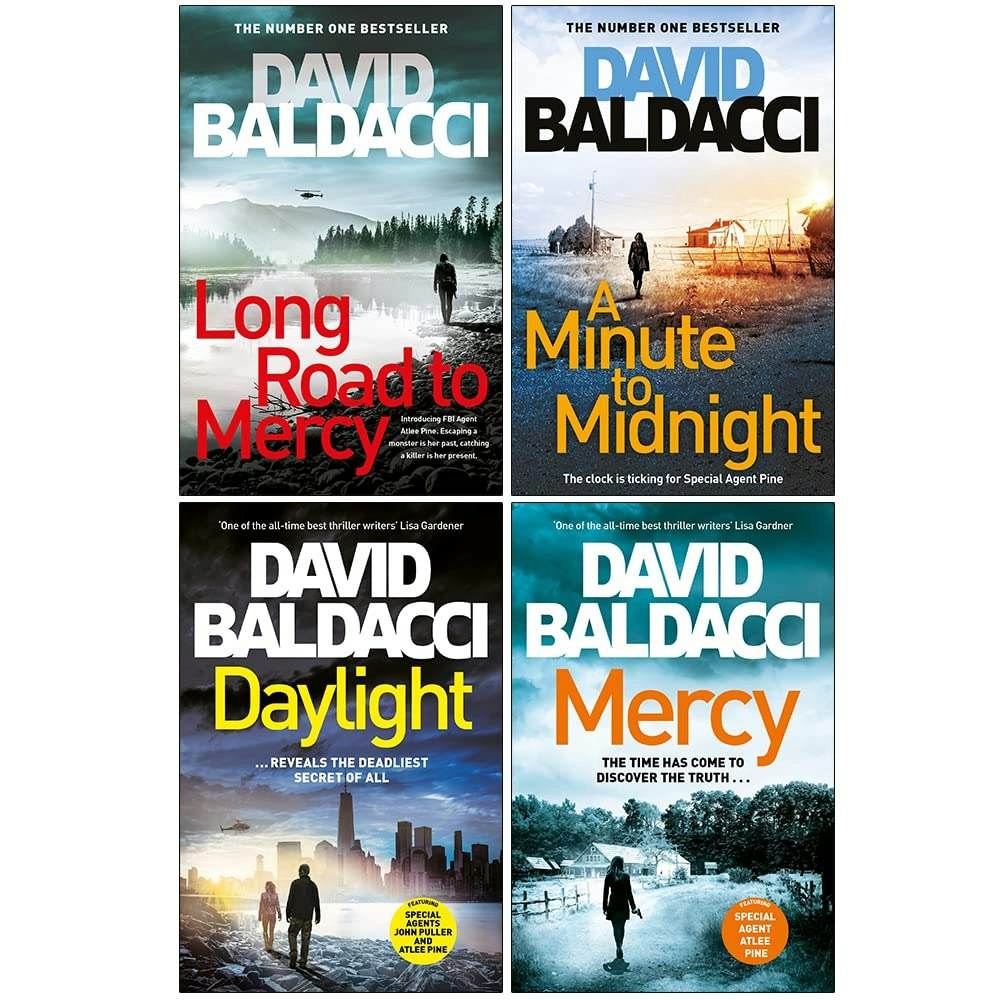 Pan Books David Baldacci Atlee Pine Series 4 Books Collection Set (Long Road To Mercy, A Minute To Midnight, Daylight, Mercy)