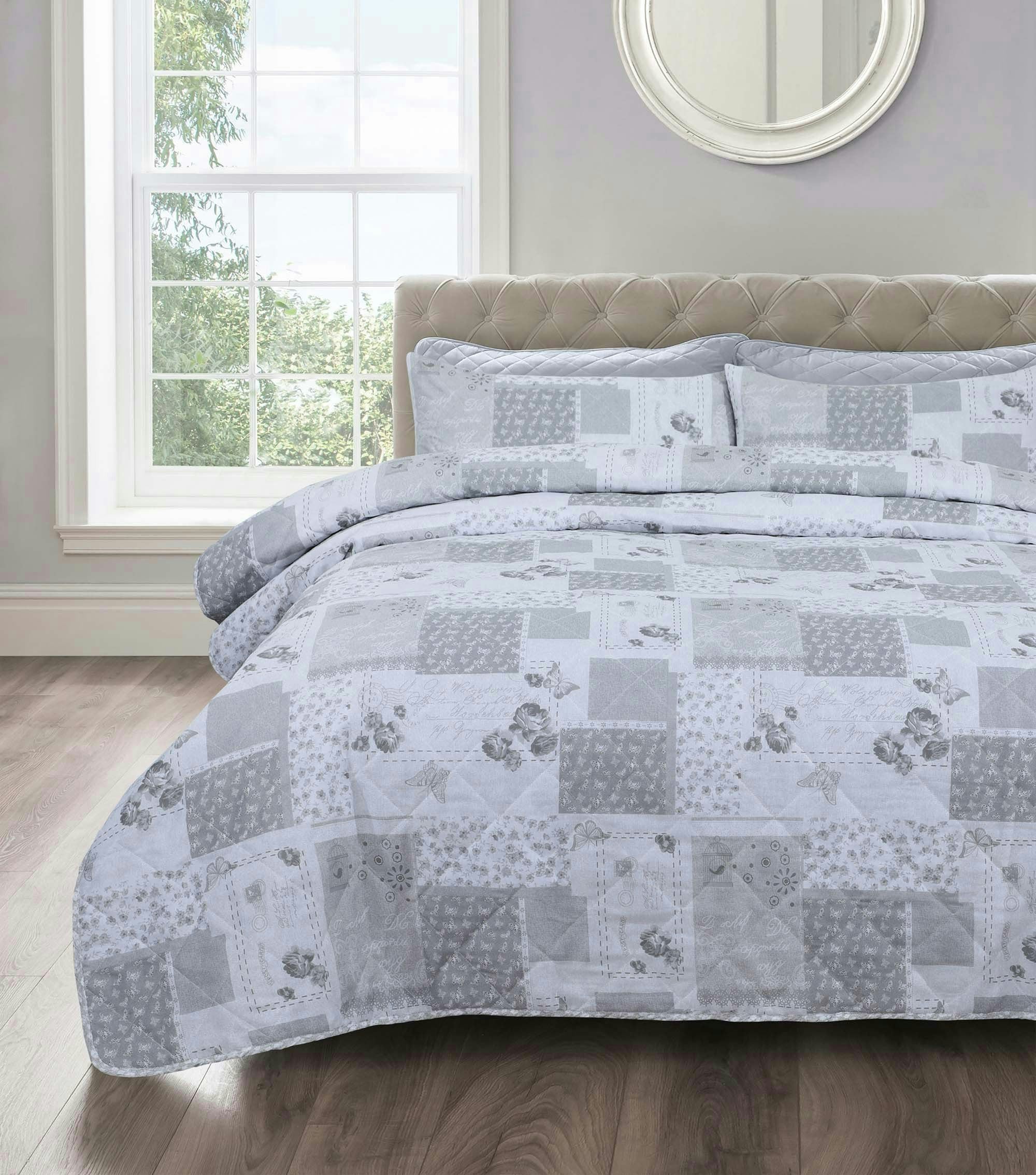 Rackhams Grey Maya Cotton Blend Quilted Bedspread Set - Single