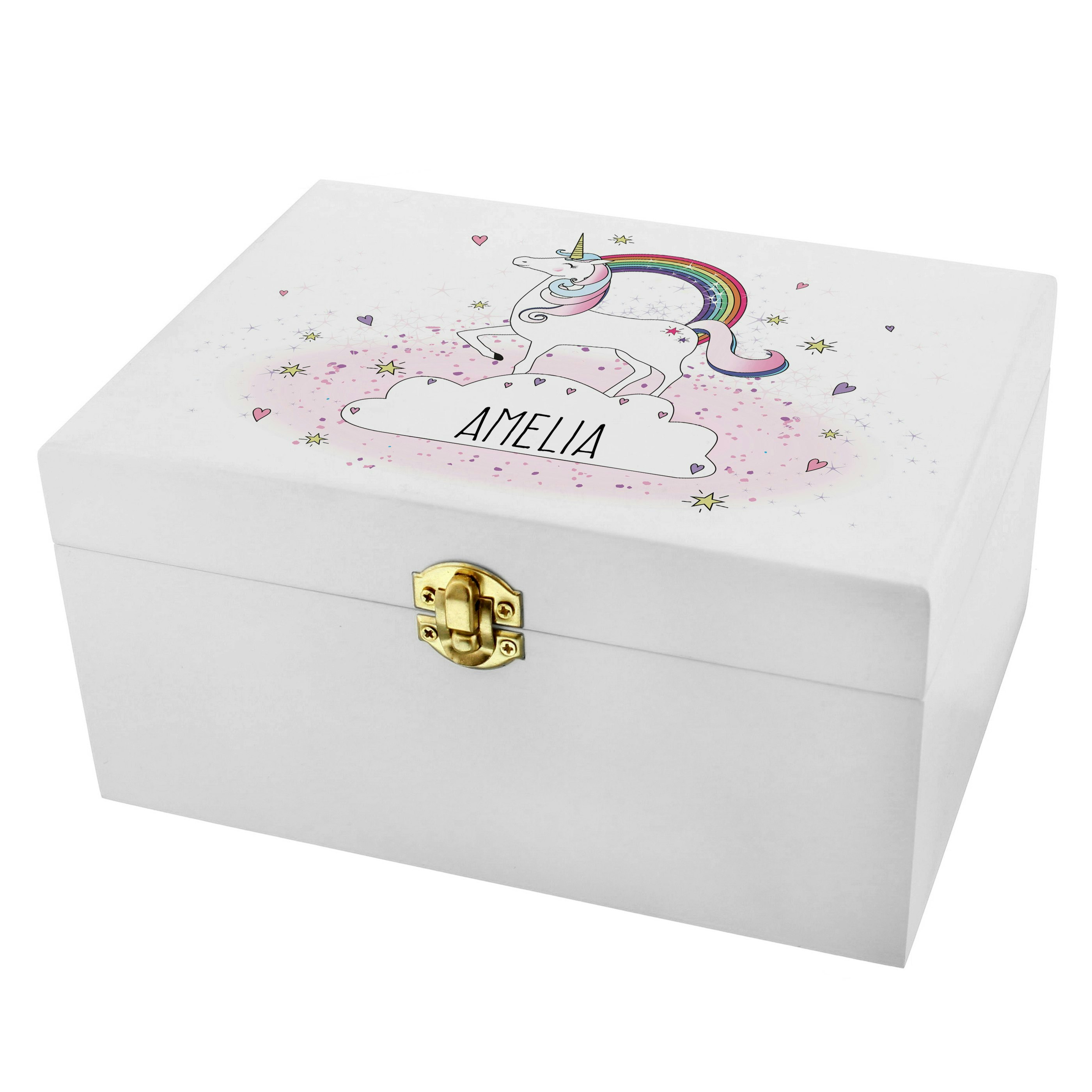 Personalised Memento Company White Personalised Unicorn Wooden Keepsake Box