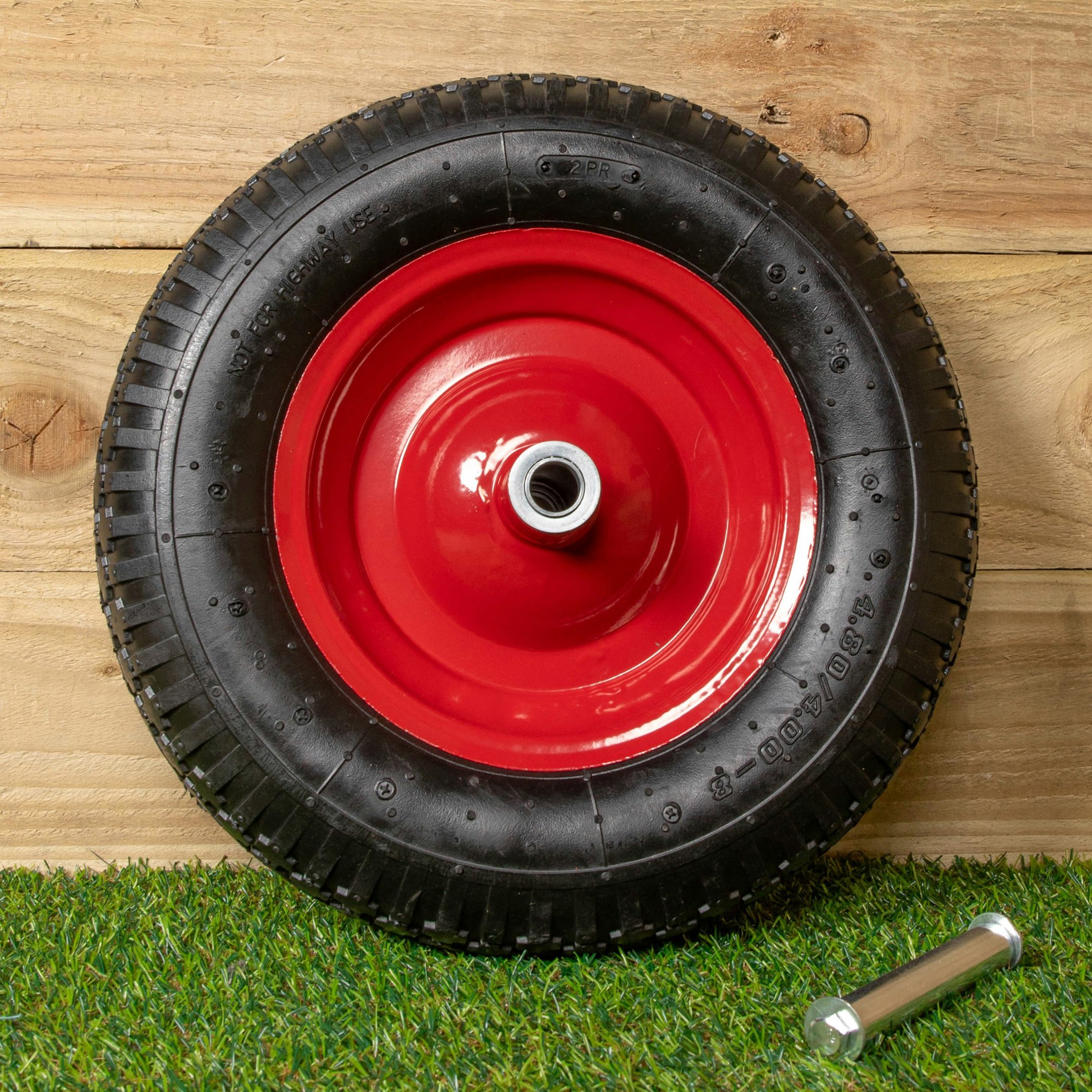 Rackhams Red Replacement 15" X 4" Pneumatic Heavy Duty Garden Wheelbarrow Wheel & Axel In - Wheelbarrows