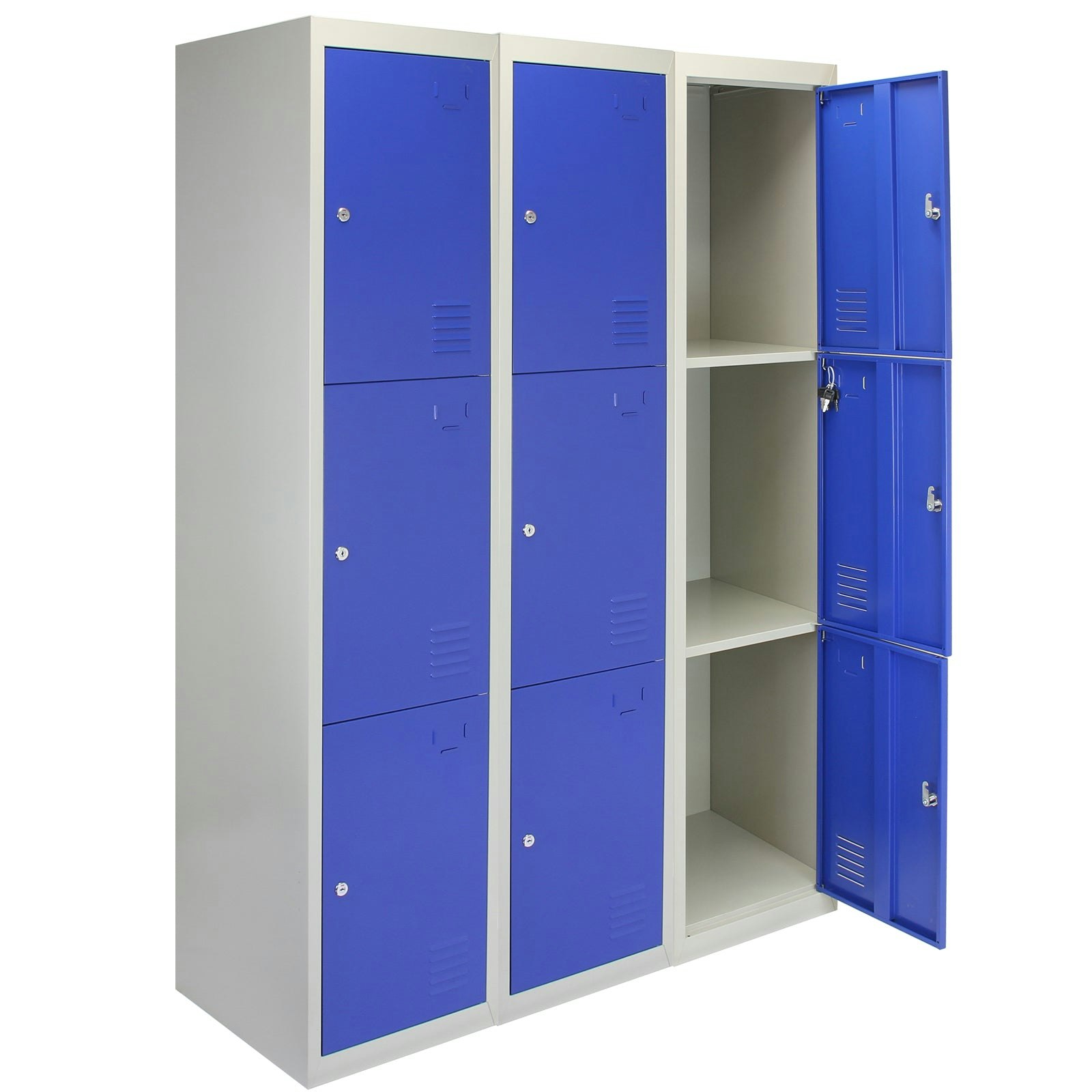 Monstershop Blue 3 X Metal Storage Lockers - Three Doors, - Flatpack