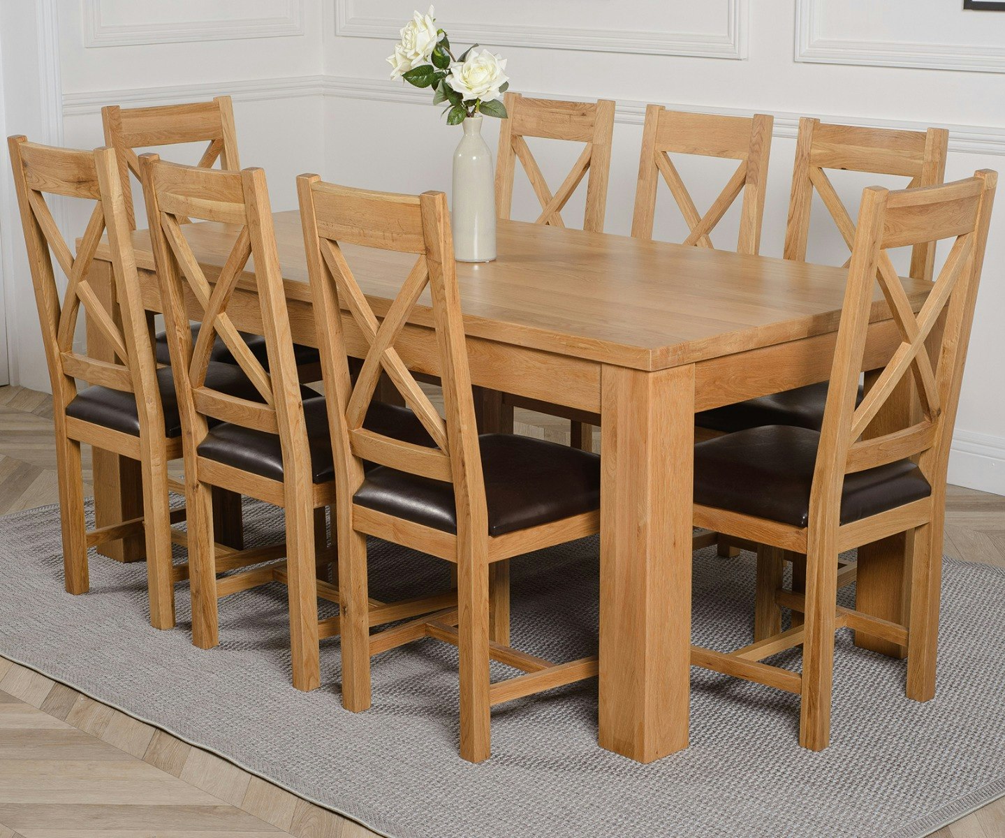 Rackhams Brown Dakota Large Oak Dining Table With Berkeley Oak Chairs - 8 Chairs