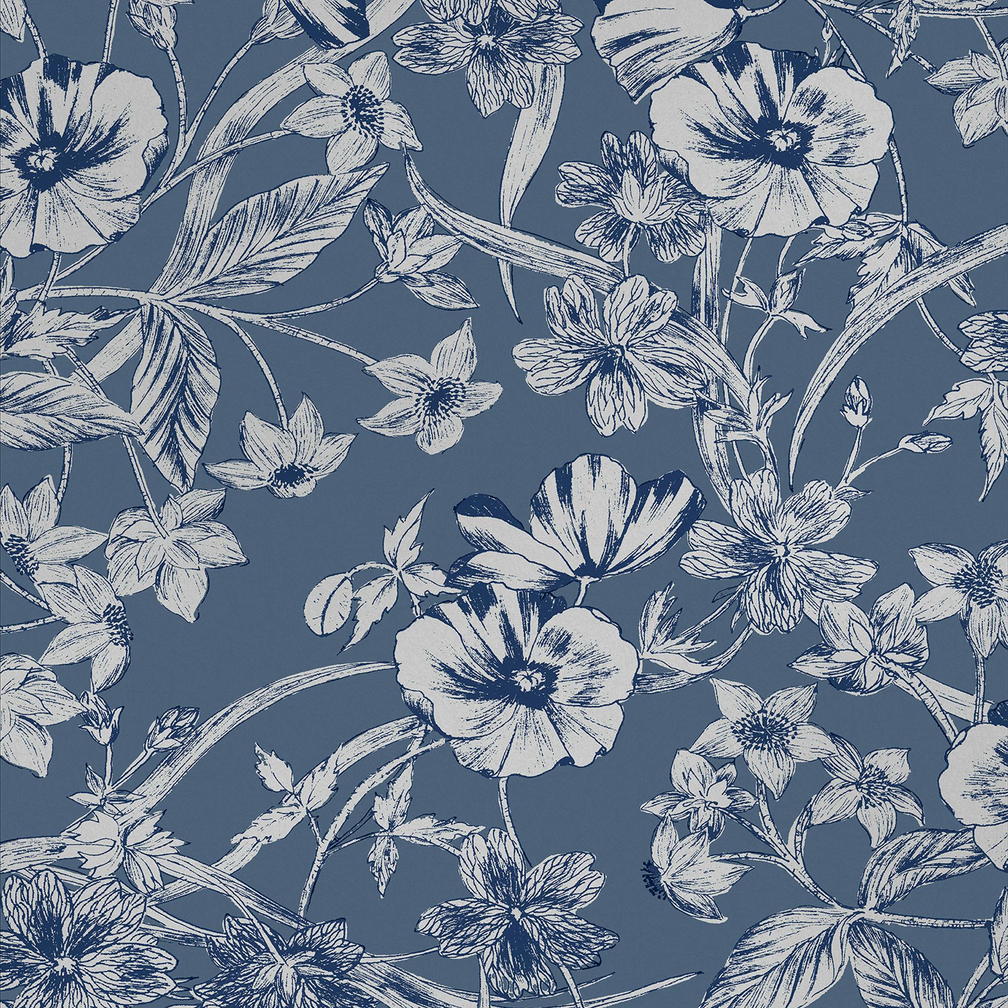 Rackhams Blue Summerhill Wallpaper - Midnight - 10M
