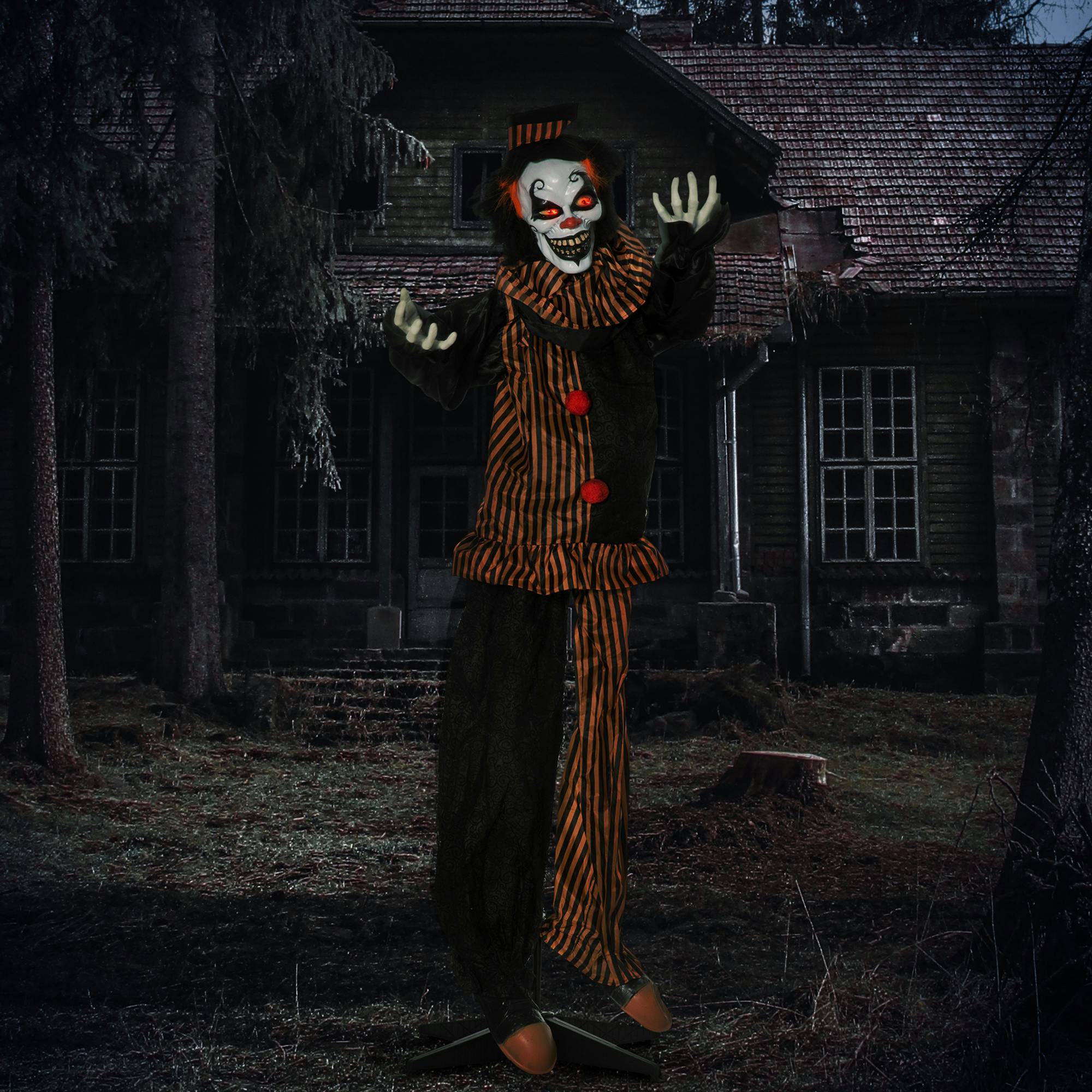 Outsunny 67" Halloween Circus Clown Animated Prop - Lighted, Sound & Touch Activated, Shaking Head & Moving Arms, Red Eyes - Image 8
