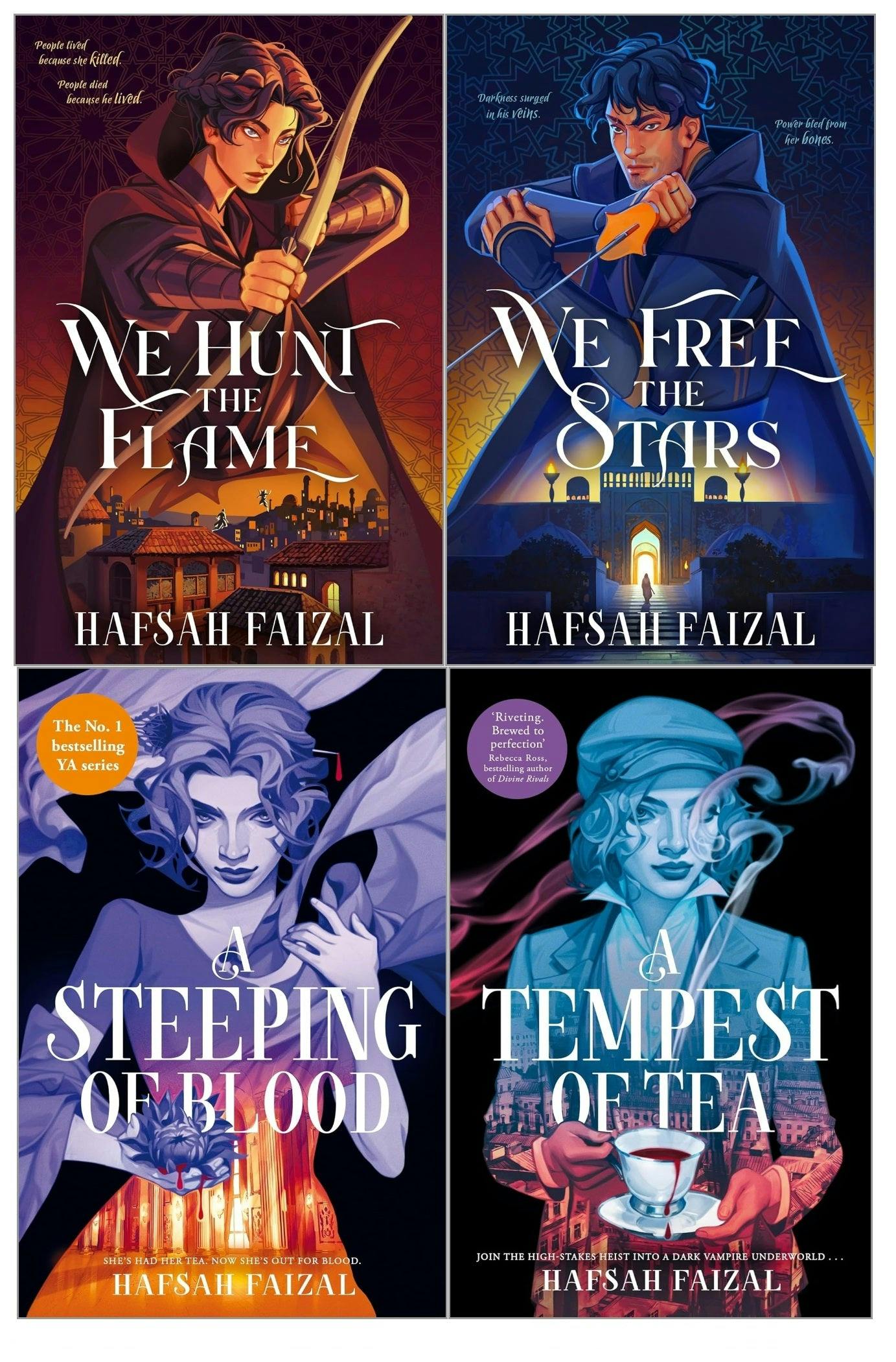 Various Publishers Hafsah Faizal Sands Of Arawiya & Blood And Tea Series 4 Book Set (We Hunt The Flame, We Free The Stars, A Tempest Of Tea, A Steeping Of Blood)