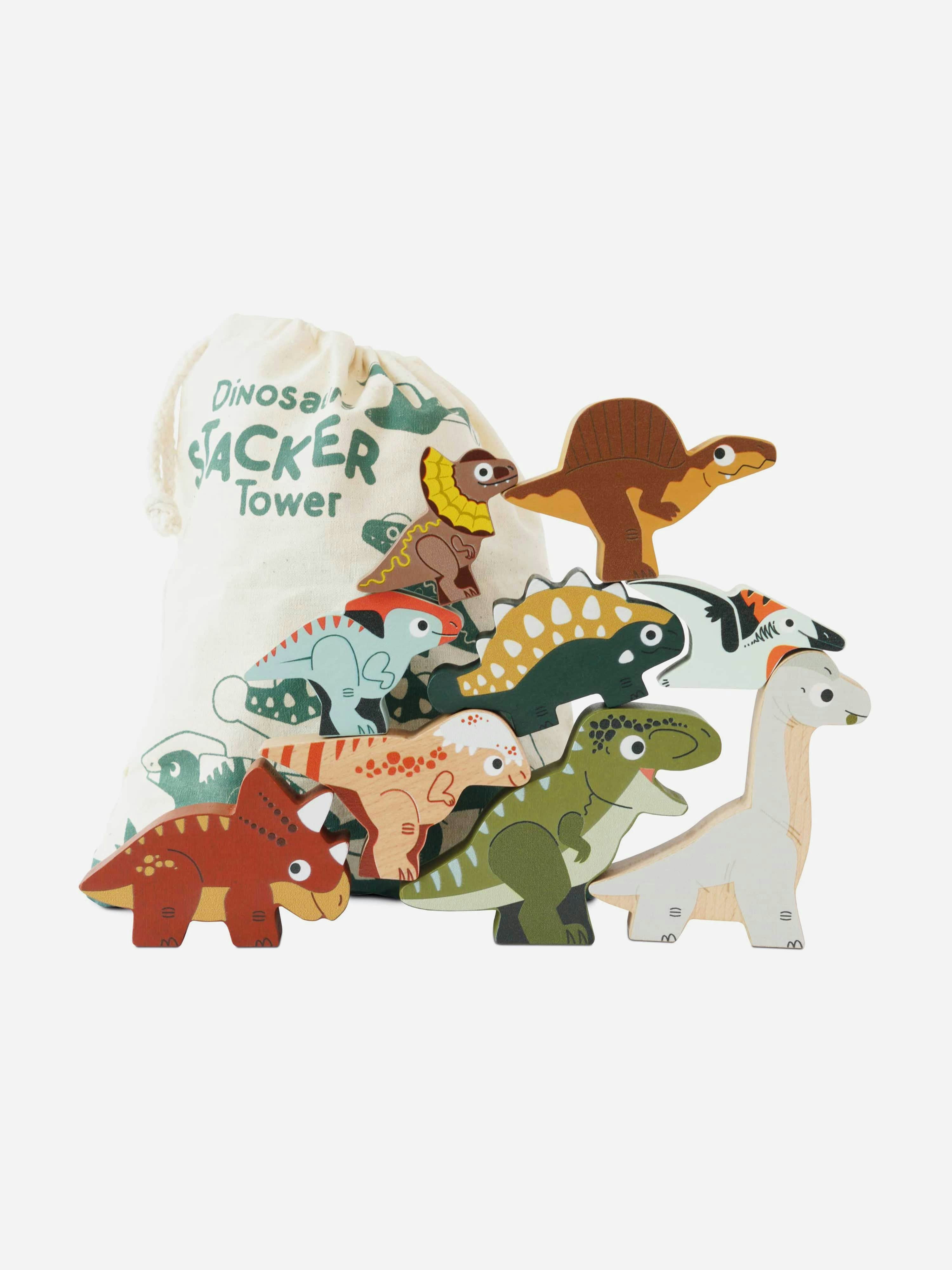Le Toy Van Jurassic Stacking Dinosaurs & Bag-10 Piece (W:9.6 X D:3 X H:7cm) - Multicoloured - One Size