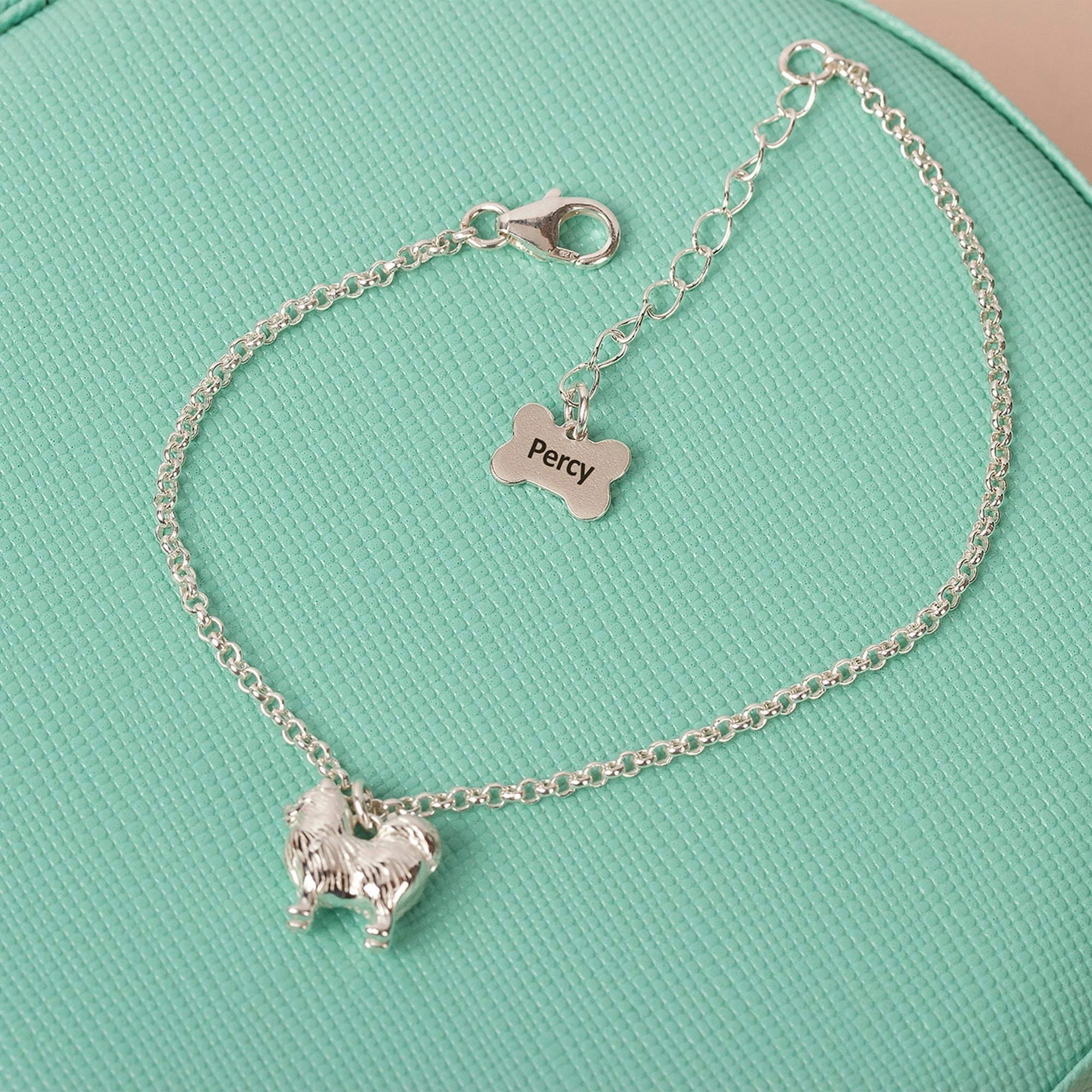 Mylee London Silver Dainty Chain Bracelet With Dog Charm - Personalised - Sterling - No - Pomeranian