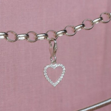 Mylee London Silver Crystal Heart Pendant Charm - Sterling - No - Clip On - Clip On