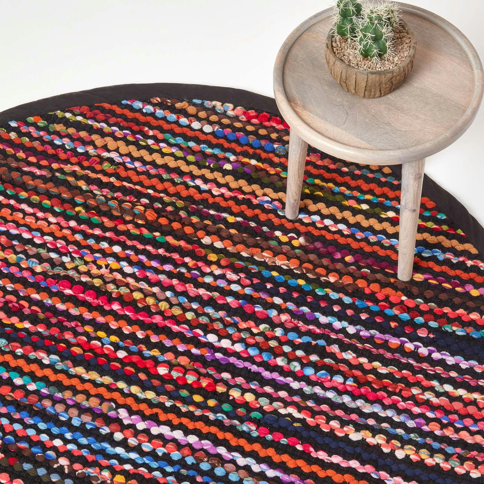 Rackhams Handwoven Multi Coloured Recycled Chindi Folk Rug - 150 Cm Round