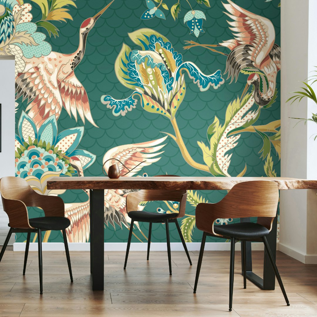 Rackhams Green Cranes In Flight Wall Mural - Medium - W300cm X H240cm