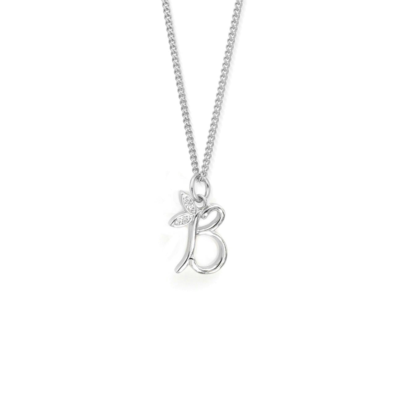 Say It With Silver Dainty Winged Initial Charm Necklace - Sterling - B