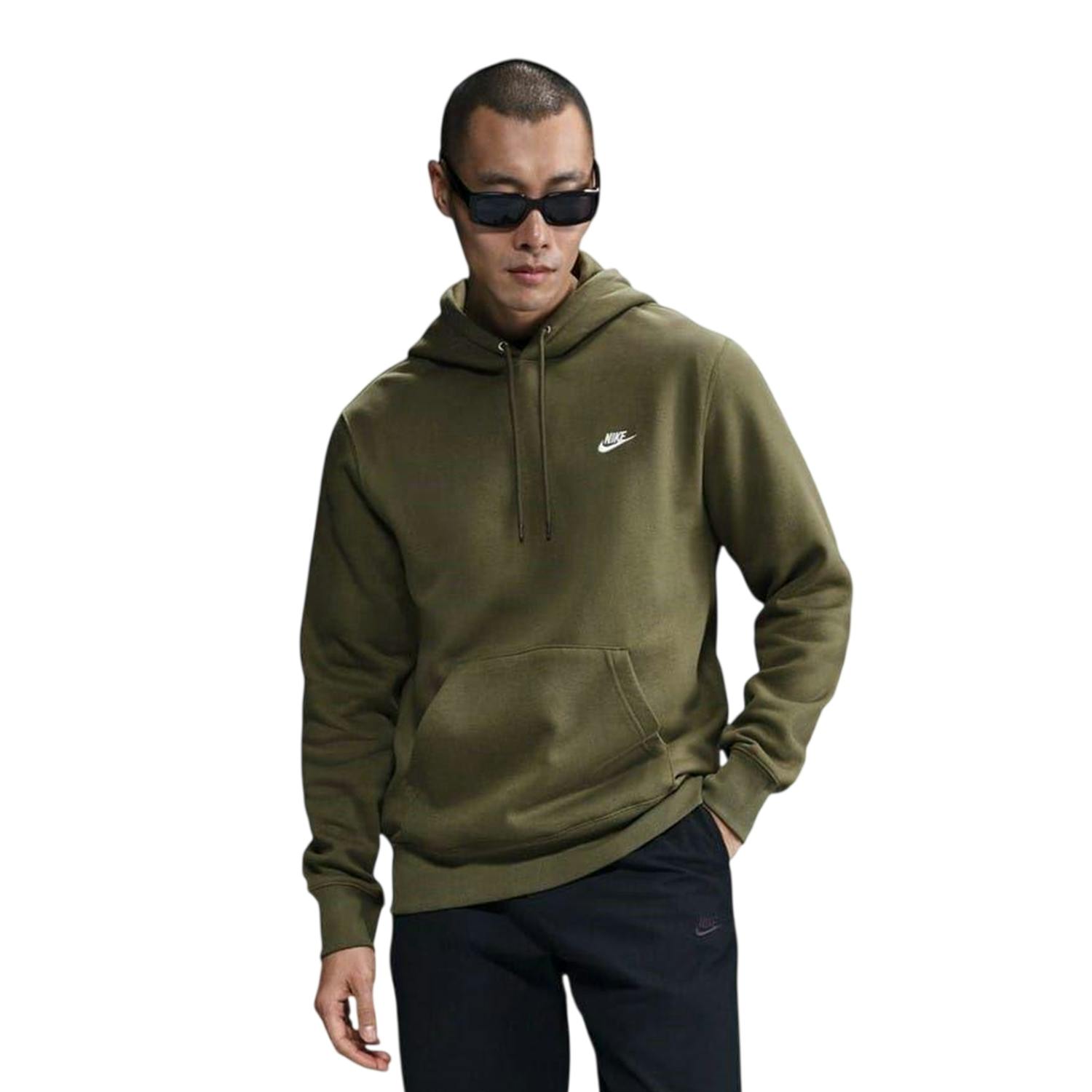 Nike Men's White Club Fleece Pullover Hoodie - Olive/ - S - Olive/ - 100% Mixed