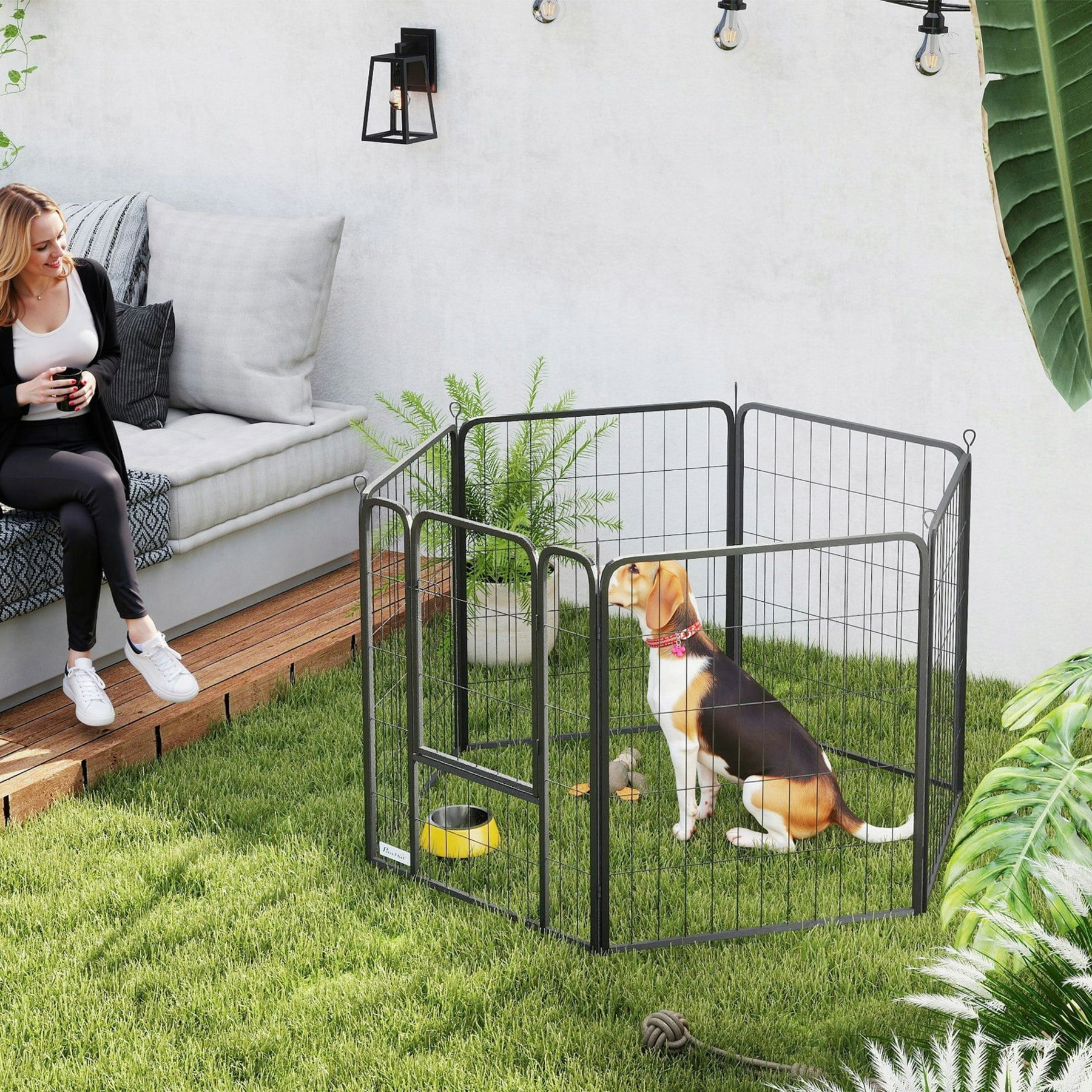 Pawhut 6 Panels Dog Playpen With Secure Door For Indoor Outdoor, 80Cm High