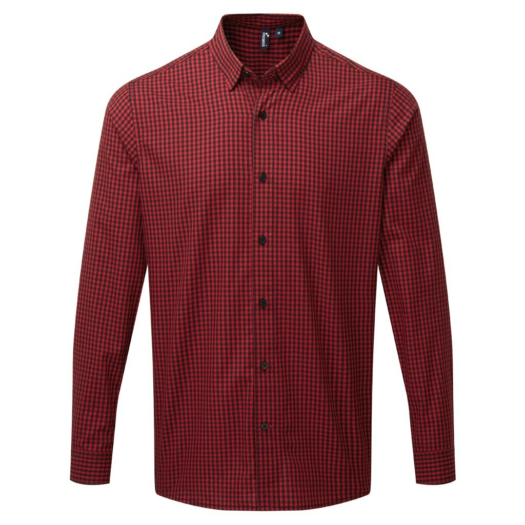 Premier Mens Maxton Check Long Sleeve Shirt (Black/Red) - Size Small - Image 3