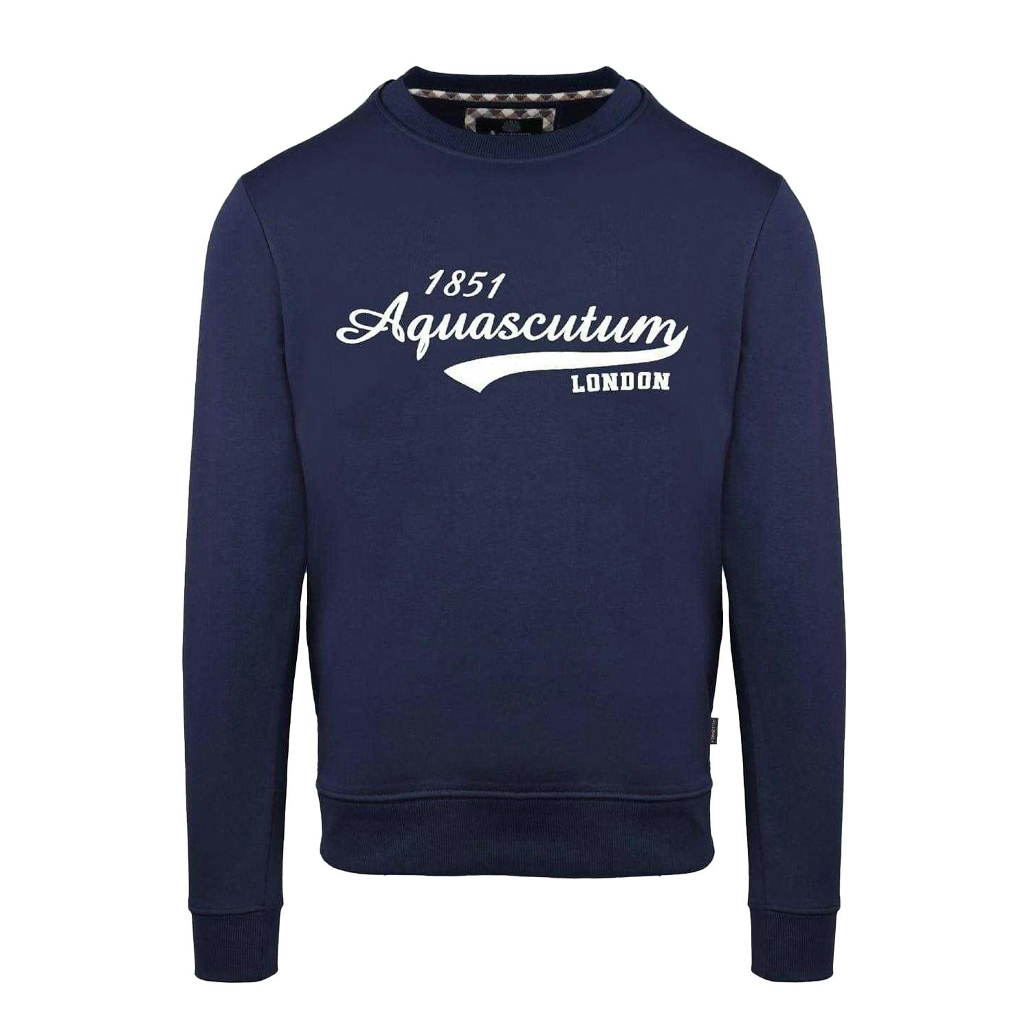 Aquascutum Men's Logo Crew Neck Sweatshirt - Navy - L - Navy - 100% Cotton