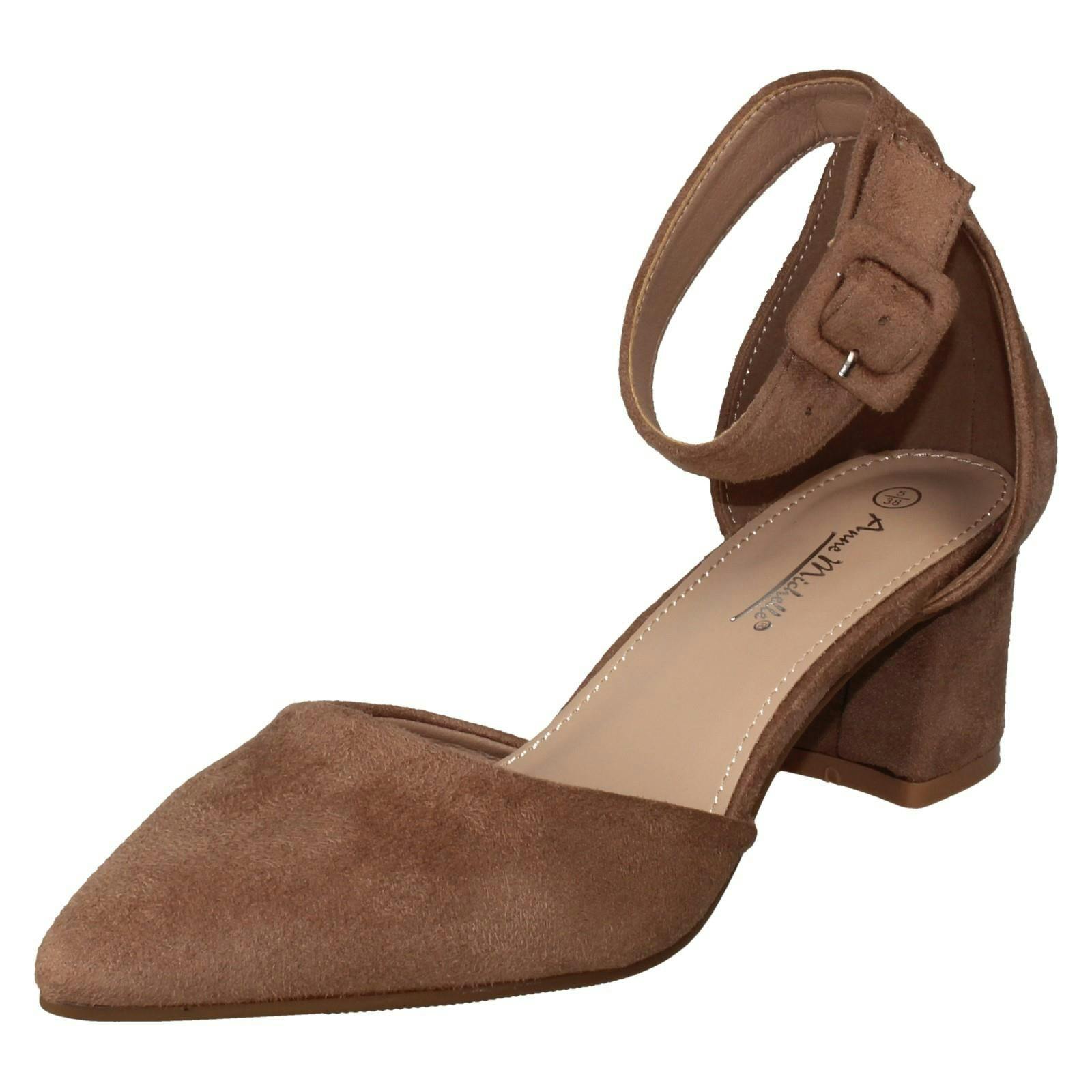 Anne Michelle Women's Block Heel Closed Pointed Toe Court Shoes F90125 - Taupe - Uk 7