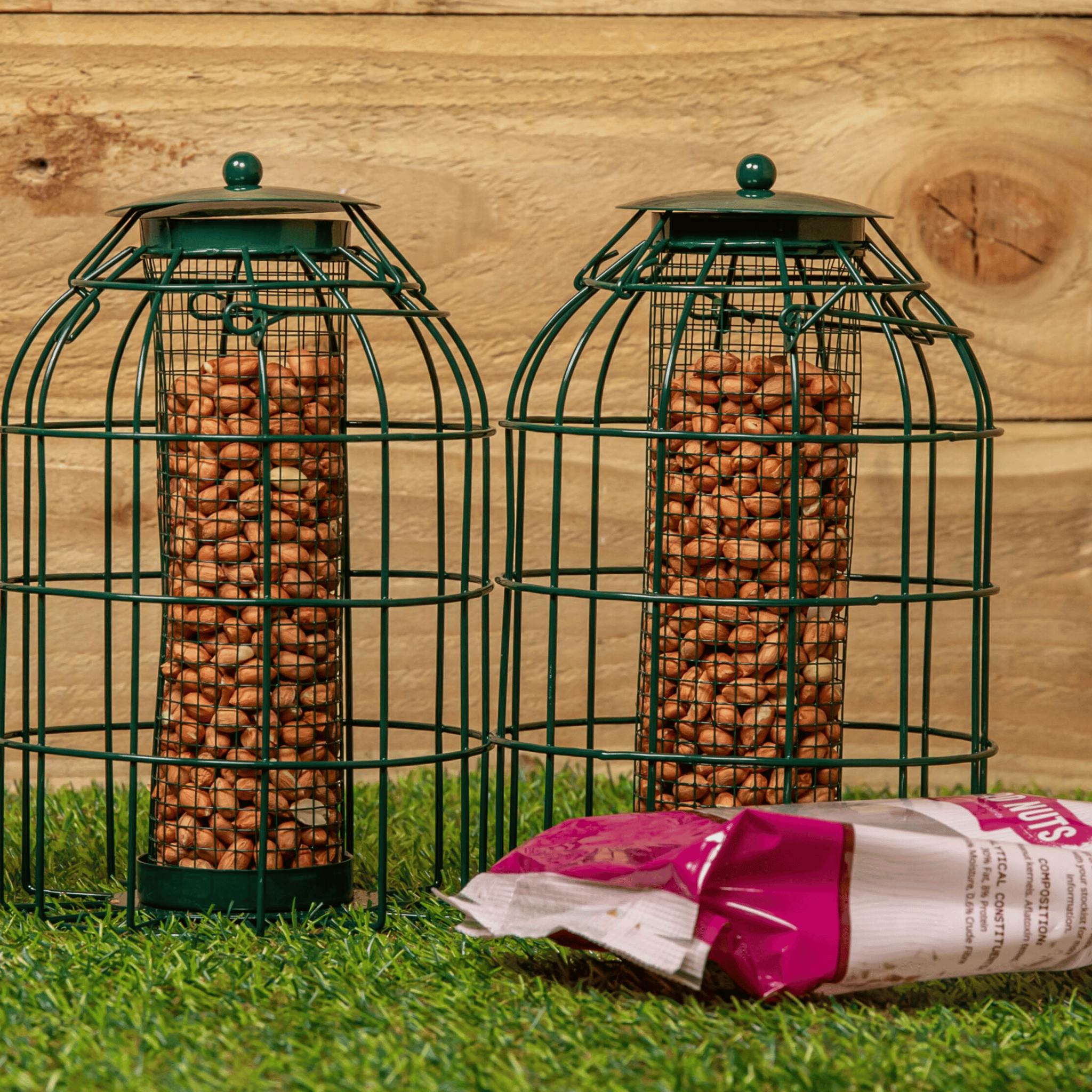 Rackhams Pack Of 2 Samuel Alexander Metal Hanging Bird Nut Feeder With Squirrel Guard & Pack Of Nut Feed