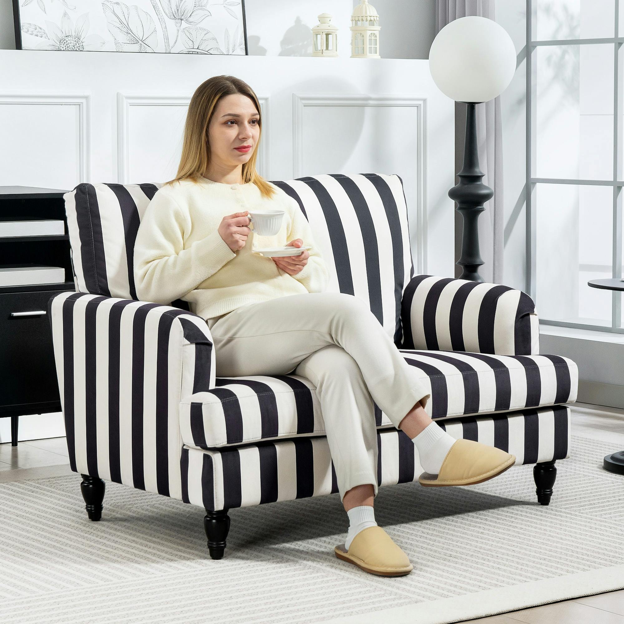 Rackhams Black/White Cuddle Chair With Stripe, Armchair For Living Room, And