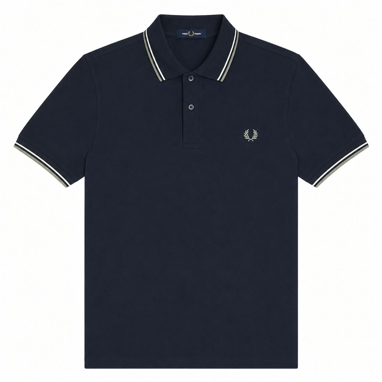 Fred Perry Dark Twin Tipped Polo Shirt Airforce/Ecru/Seagrass - M