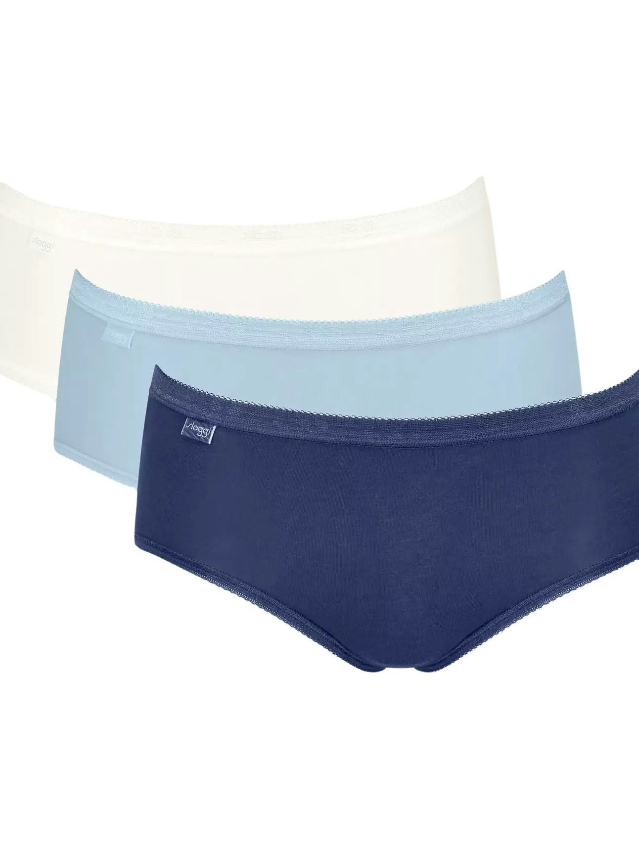 Sloggi Women's White Basic+ 3-Pack Cotton Midi Briefs, Provincial/White/Water - 8