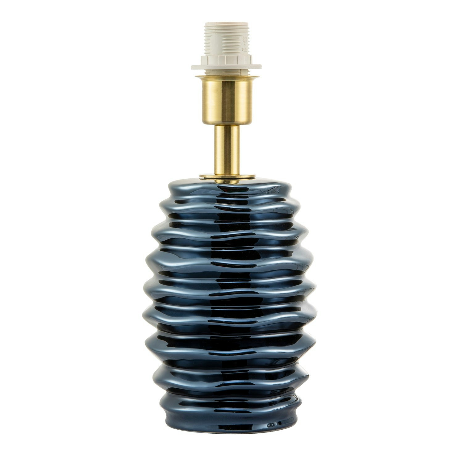 Rackhams Blue Modern Metallic Gloss Ceramic Table Lamp Base With Ripple Grooves