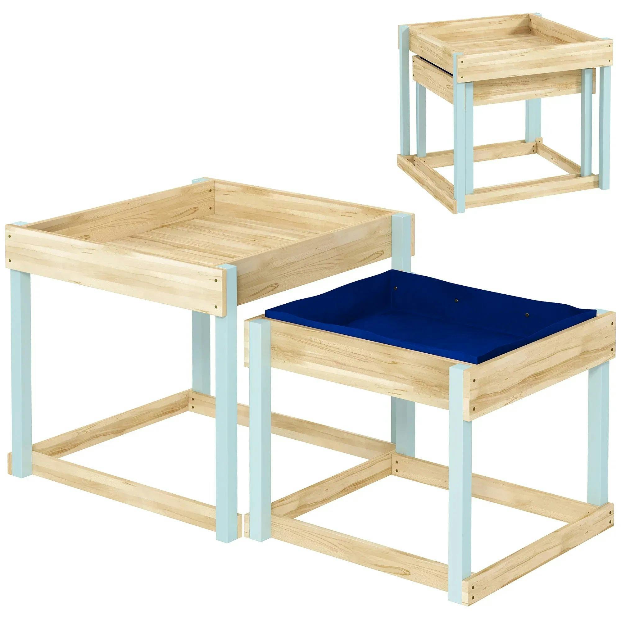 Bobobiy 2 Pcs Wooden Outdoor Sand And Water Play Tables With Bottom Liner For Kids Aged 3-8 Years Old, Natural Wood Finish