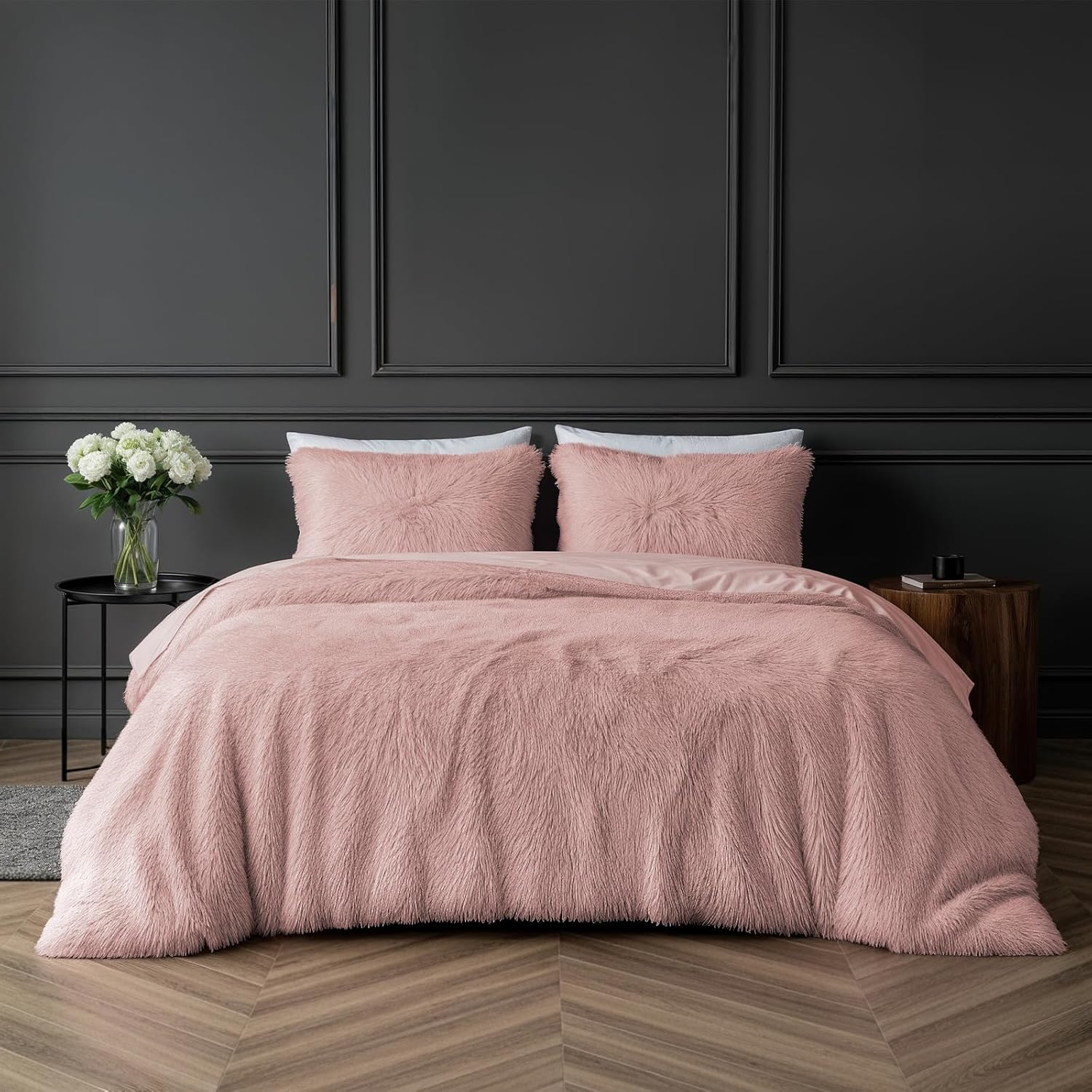 Rackhams Pink Teddy Long Pile Faux Fur Duvet Cover With Pillowcases - Blush - King (220Cm X 230Cm)