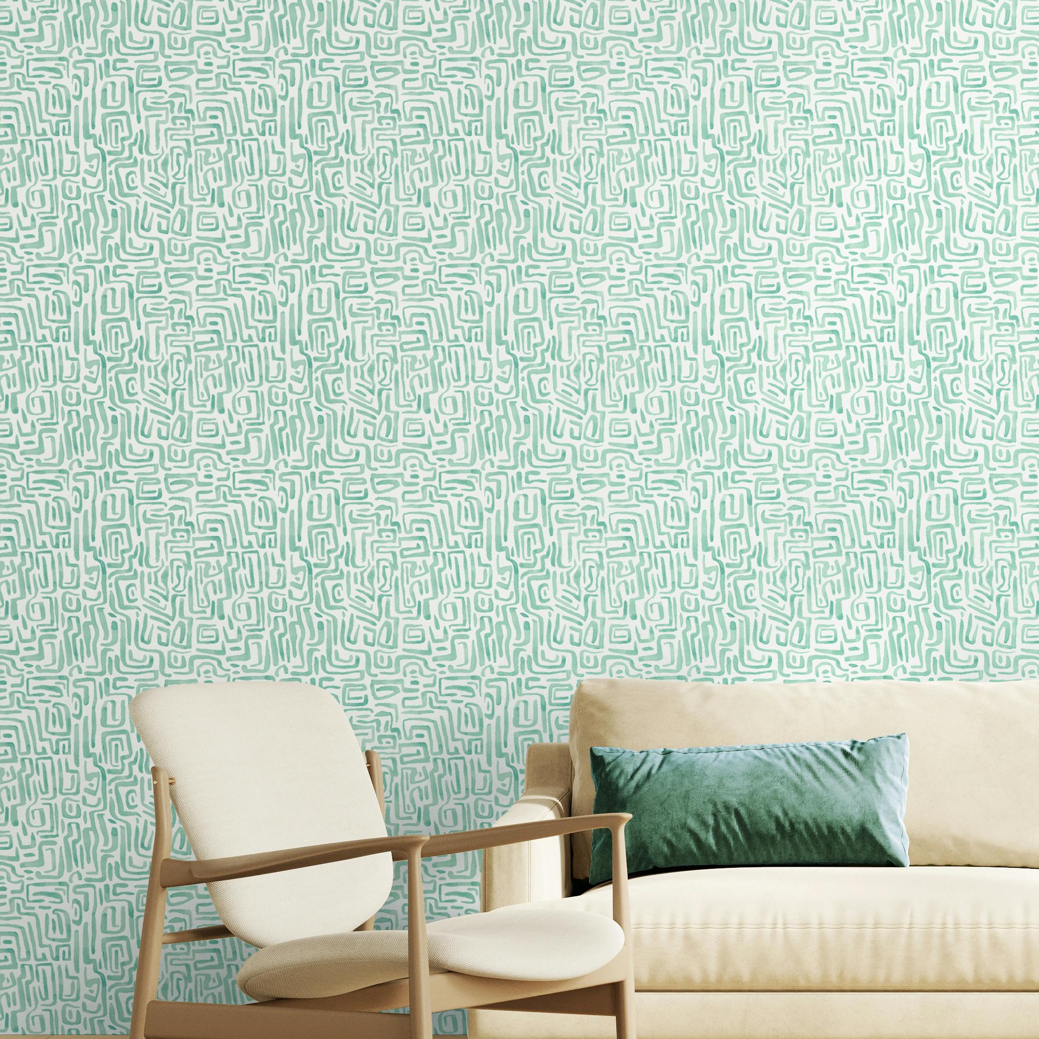 Hoopla Walls Maze Squiggle - Seafoam 10M Wallpaper