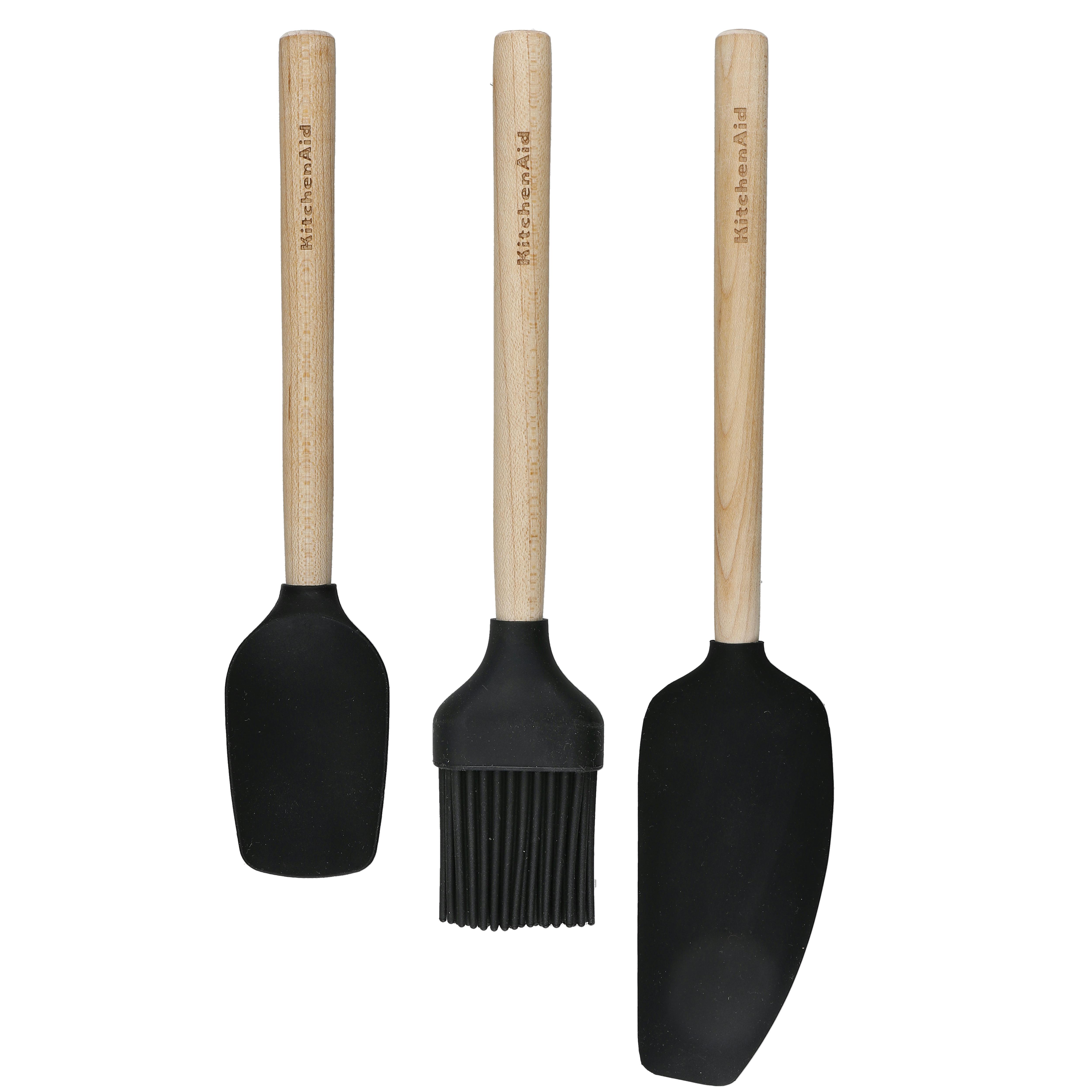 Rackhams Black 3-Piece Bamboo Baking Set With Spoon Spatula, Pastry Brush And Mixer Spatula - Bamboo - Baking Utenstils