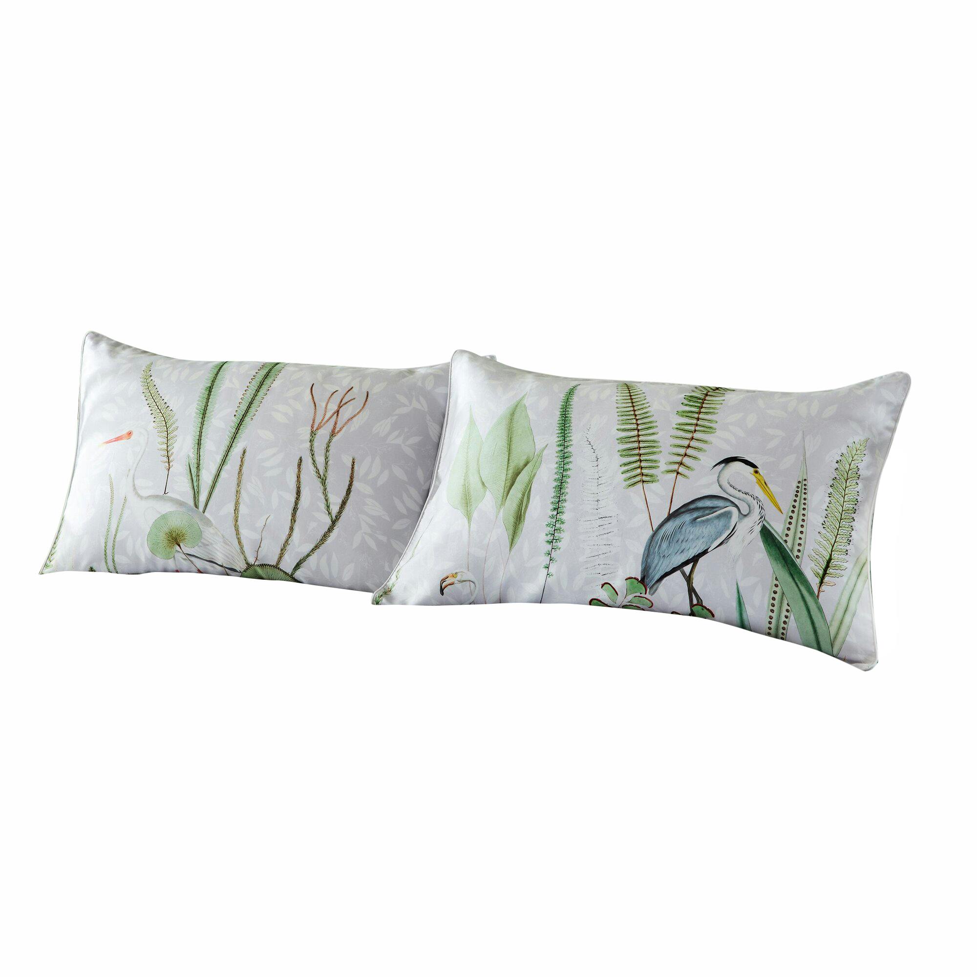 Paoletti White/Green/Grey Aaliyah Botanical Pillowcase (Pack Of 2) - 50Cm X 75Cm - 100% Cotton
