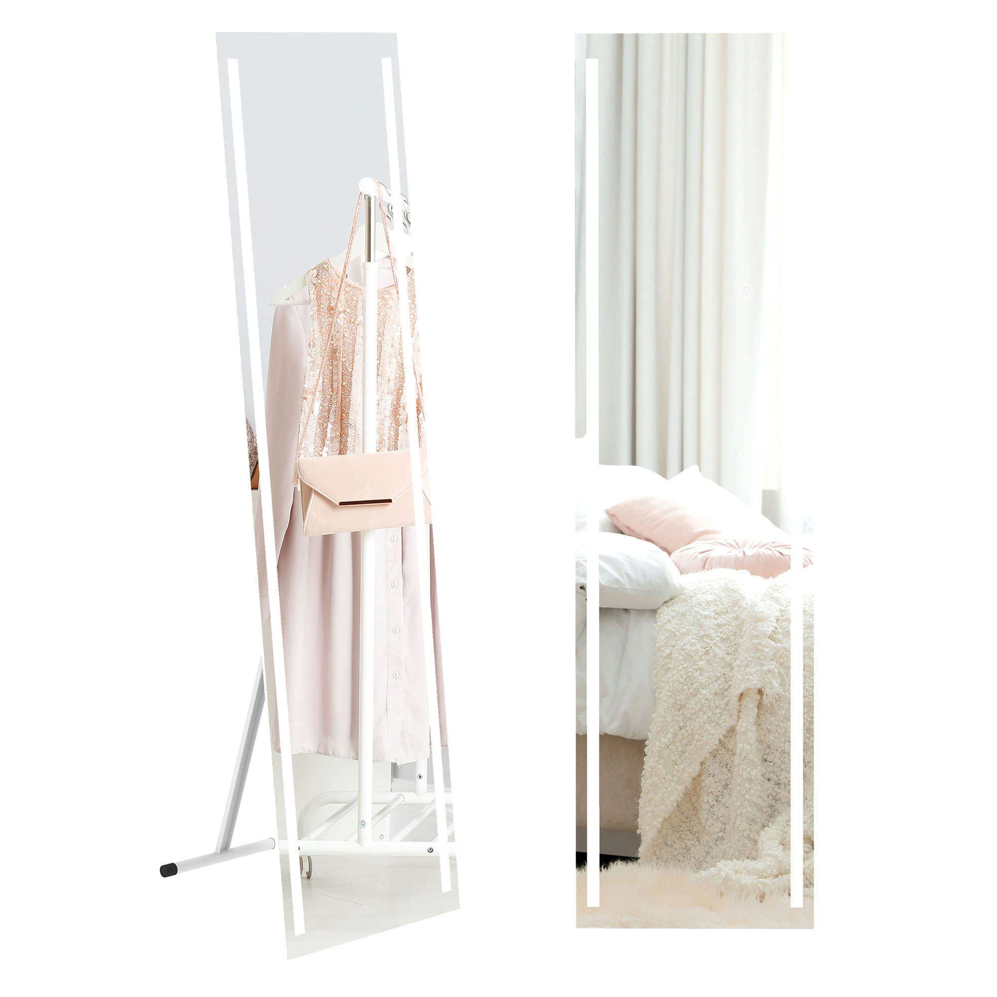 Rackhams White Led Lighted Full Length Mirror Dimmable Full Size Body Mirror For Bedroom