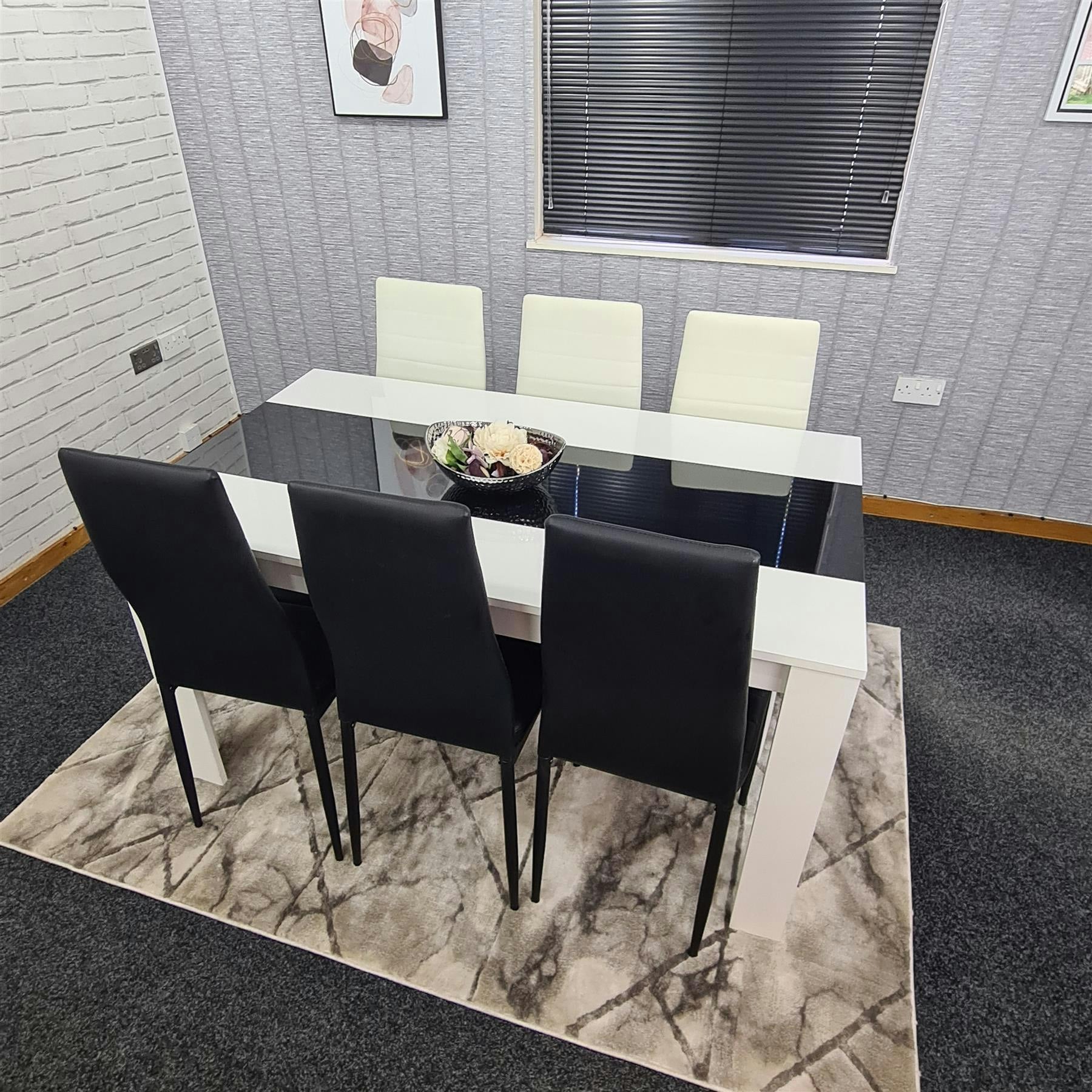 Rackhams White/Black Dining Table Set With 6 Chairs Dining Room And Kitchen Table Set Of 6
