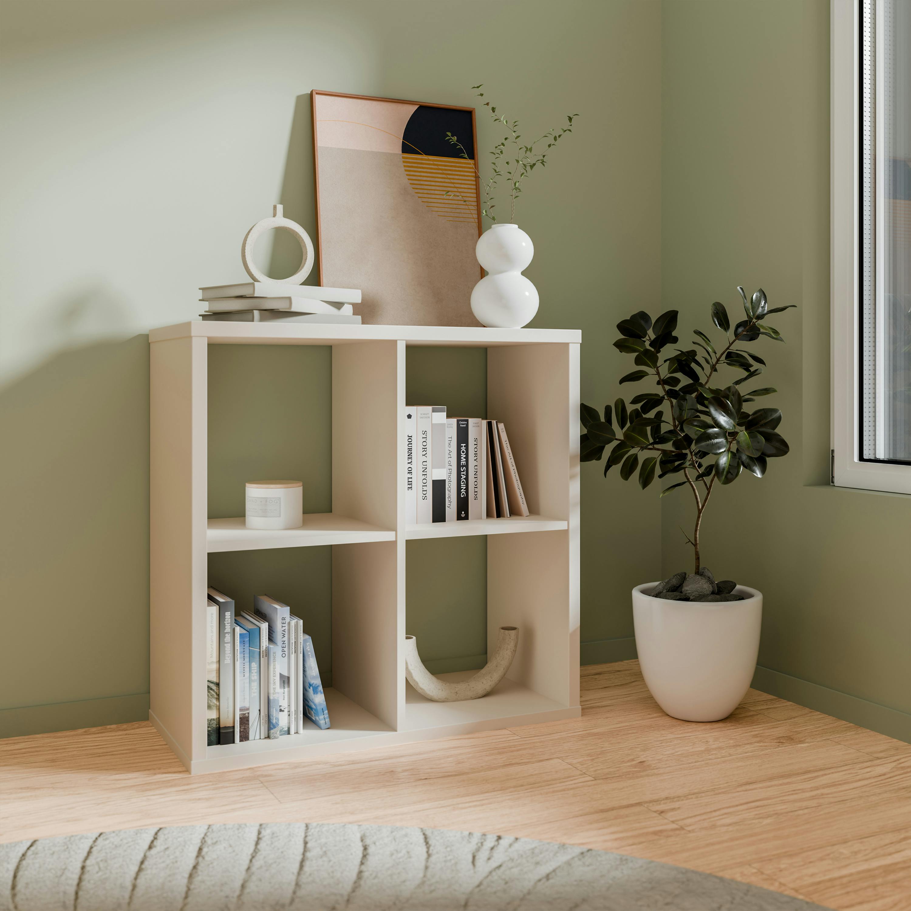 Rackhams Light Mauro 2X2 Storage Unit In Sand - W 72.7 X H 72.8 X D 32.9Cm - 1 - Manufactured Wood
