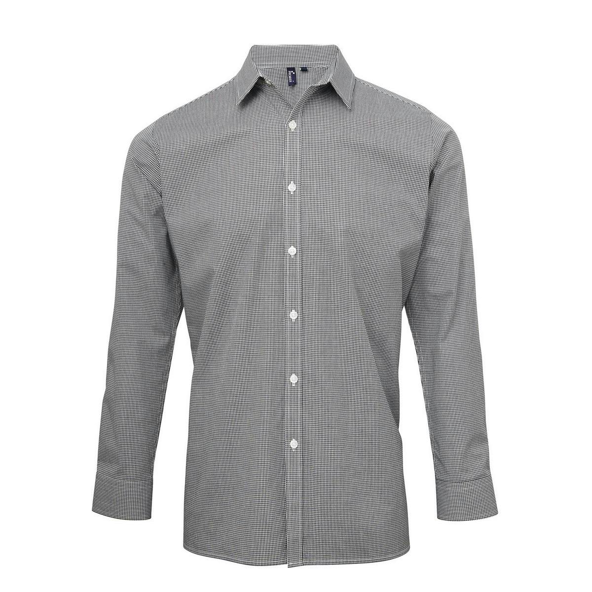 Premier Men's Black Gingham Long-Sleeved Shirt In | Size: Small - Image 2