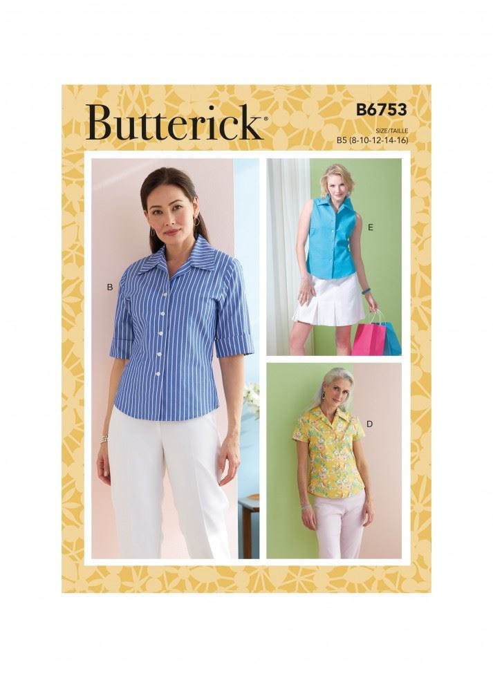 Butterick Women's Sewing Pattern 6753, Shirts For B5 (8-10-12-14-16) - Easy - F5 (16-18-20-22-24)