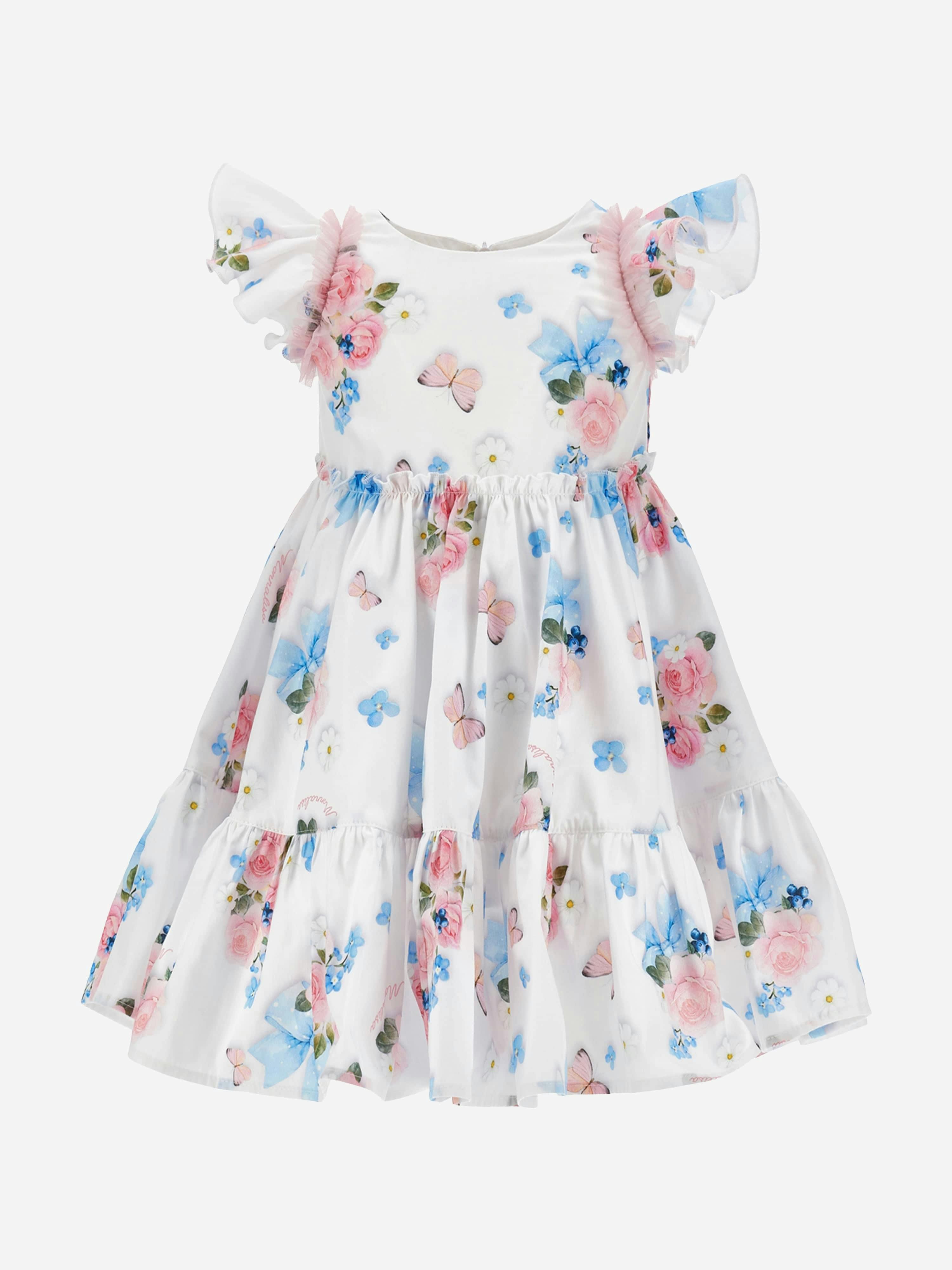 Monnalisa Women's White Baby Girls Butterflies And Flowers Dress In - 18 Months